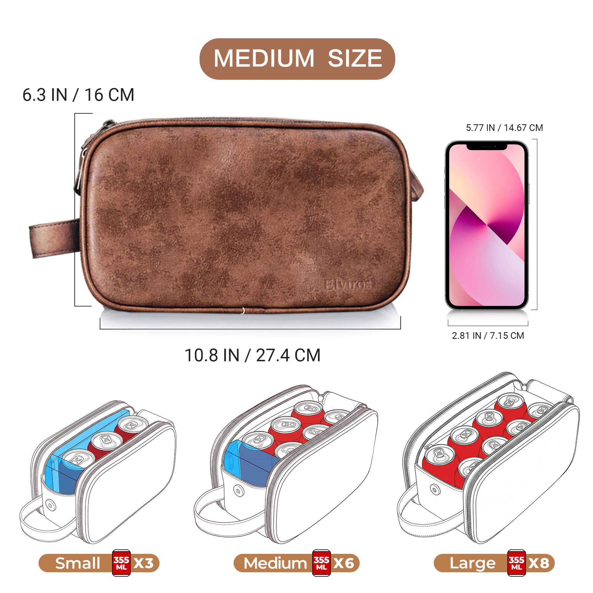 Elviros Travel Toiletry Bag for Men, Shaving Dopp Kit Water-resistant Bathroom Small Toiletries Organizer PU Leather Cosmetic Bags