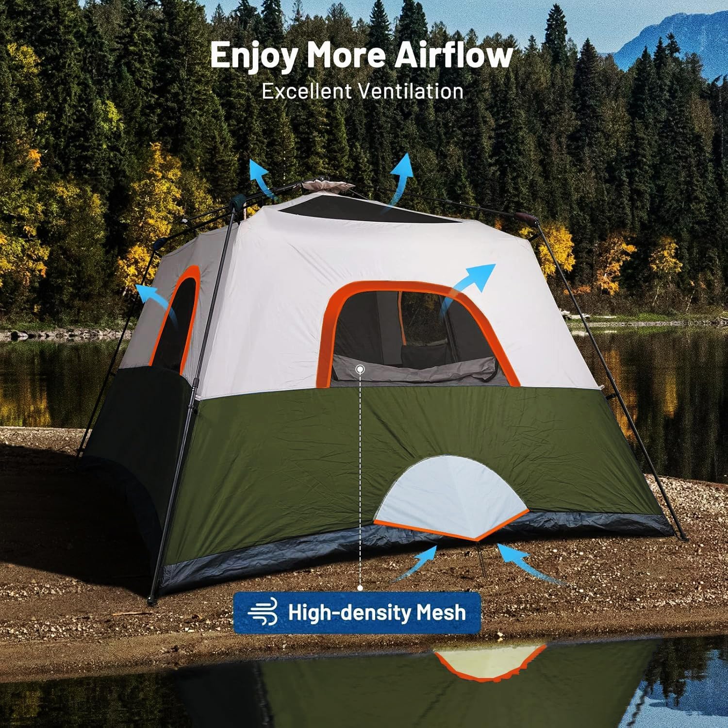 3/4 Person Camping Tent with 1 Door, 4 Windows, and Upgraded Ventilation– Instant Setup, Waterproof, 8'x 8'x 67''Oxford Fabric Floor Pop Up in 60 Seconds Includes Rainfly and Backpack