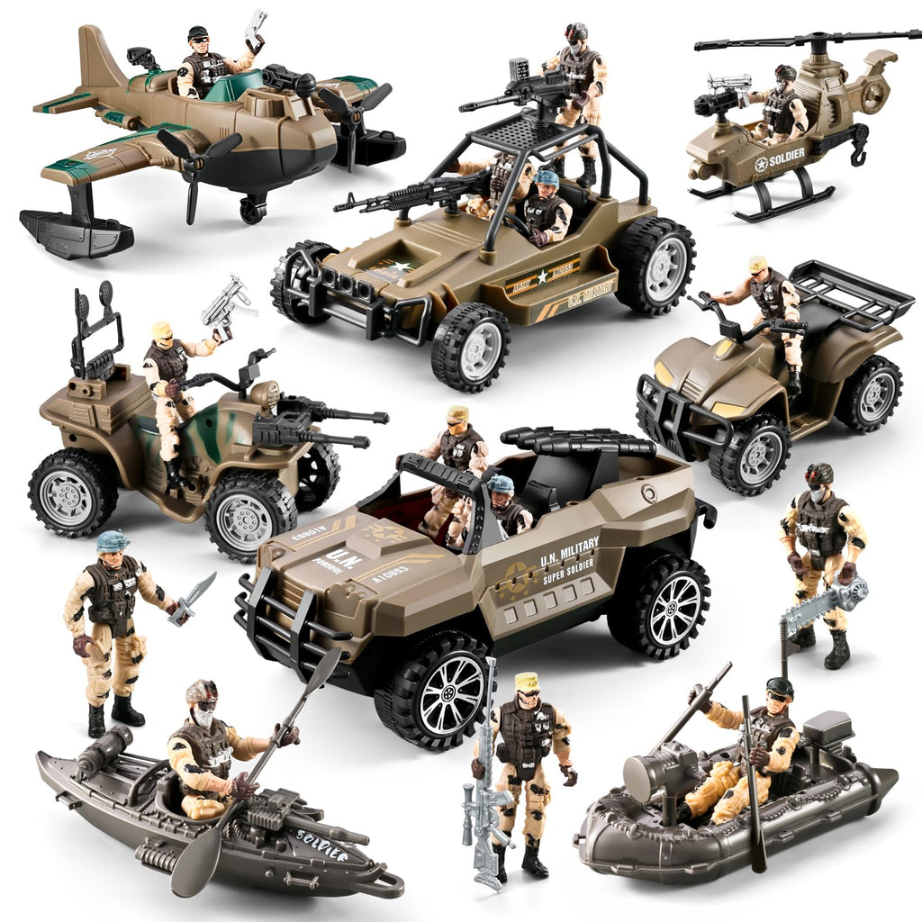 56-in-1 Army Men Toys for Boys 4-7 6-8 8-12, Military Truck/Helicopter/Kayak Boat/Motorcycle/Army Men Action Figures/Weapon Gears, Army Toys for Boys Kids Birthday Gifts Party Favors