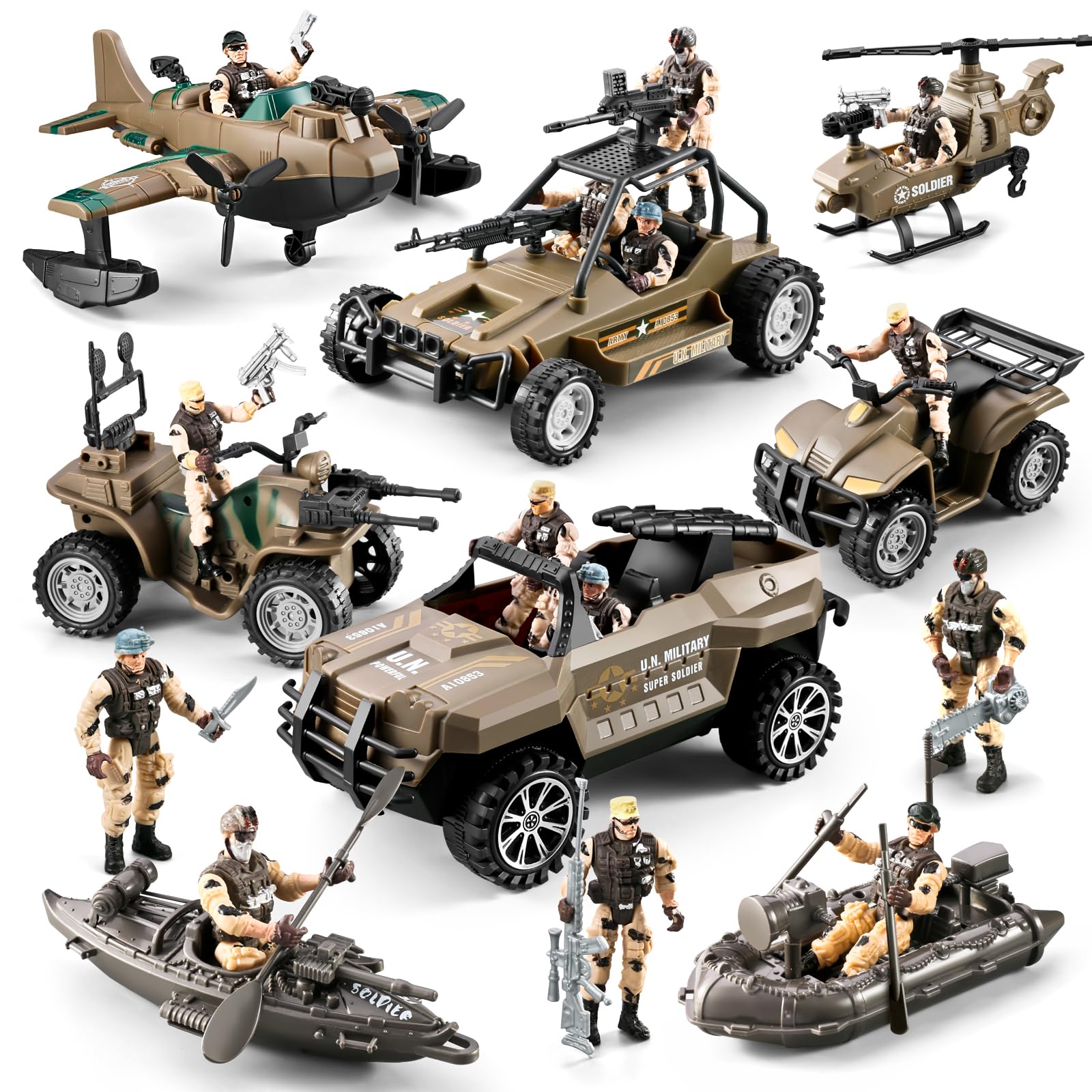 56-in-1 Army Men Toys for Boys 4-7 6-8 8-12, Military Truck/Helicopter/Kayak Boat/Motorcycle/Army Men Action Figures/Weapon Gears, Army Toys for Boys Kids Birthday Gifts Party Favors