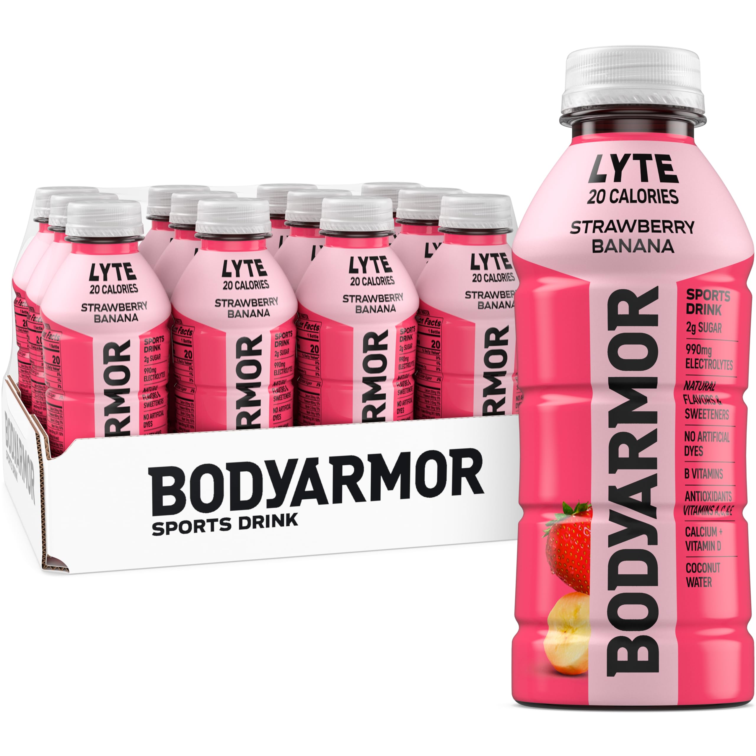 BODYARMOR Lyte Sports Drink Low-Calorie Beverage, Blueberry Pomegranate, Coconut Water Hydration, Natural Flavors with Vitamins, Potassium-Packed Electrolytes, 16 Fl Oz (Pack of 12)