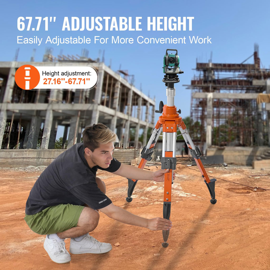 VEVOR Laser Level Tripod Stand, 5/8"-11 Thread Mount, 16.53-65.55 inch Height Adjustment Heavy Duty Survey Tripod for Construction Laser Level Scanner, Retractable Legs Non-Skid Feet Professional