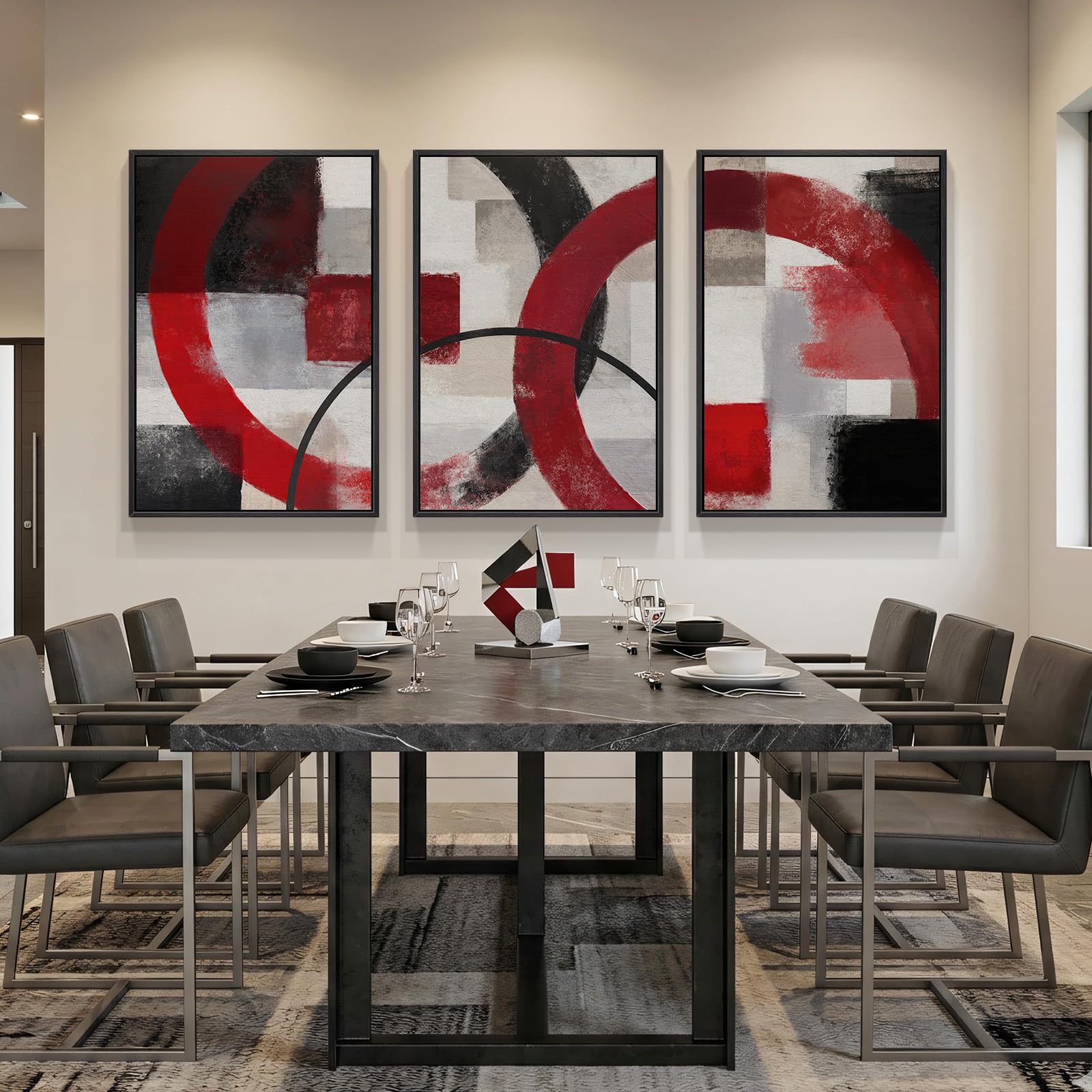 Framed Black and White Modern Abstract Wall Art, 3 Piece Canvas Prints Paintings Artwork for Walls, Minimalist Black White Grey Pictures for Living Room Dining Room Bedroom Office Wall Decor 16x24 In