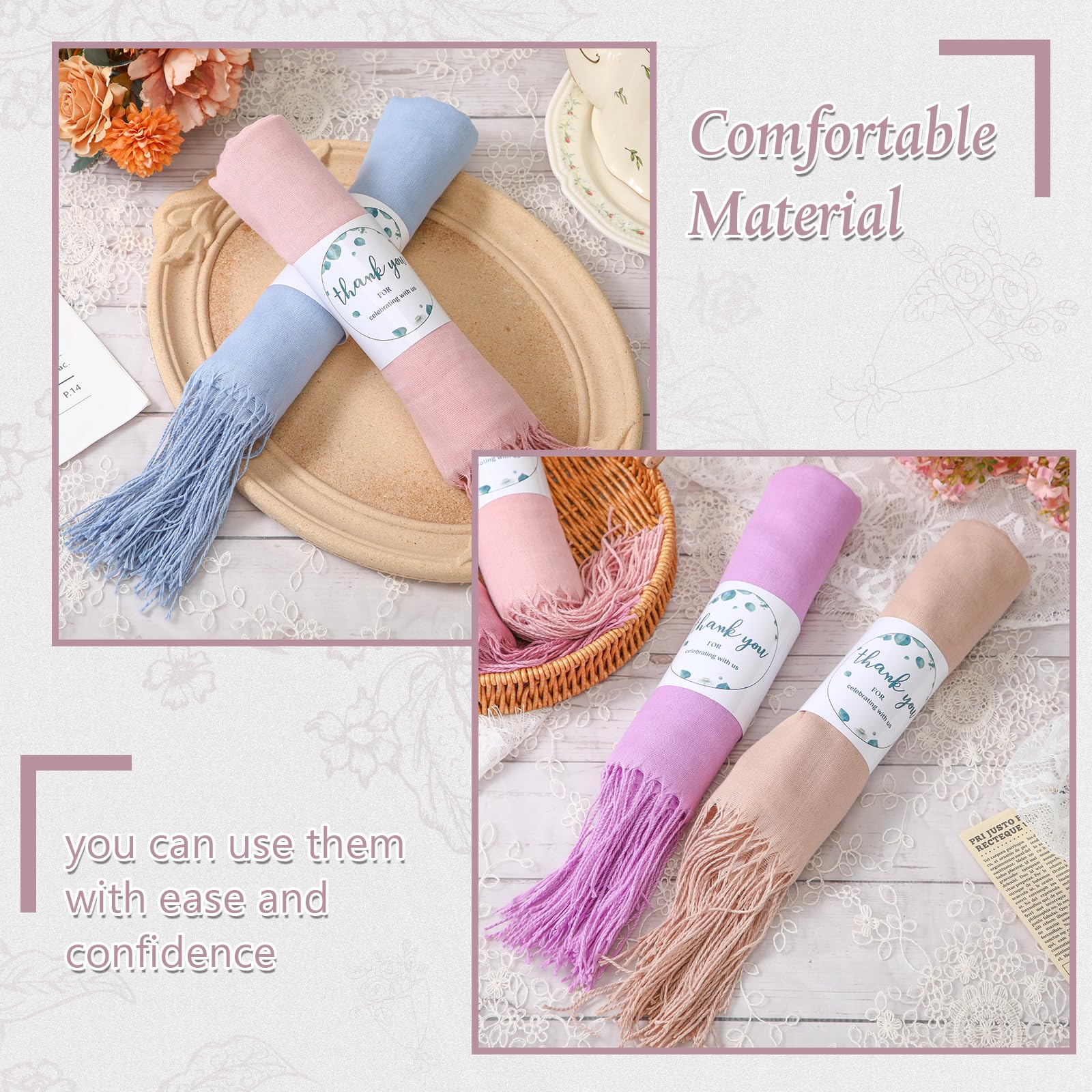 Ramede 50/100 Bulk Wedding Shawl Scarf for Women 79 x 28 Guests Shawl Wraps Gifts for Women Bridal Shawls with Thank Cards