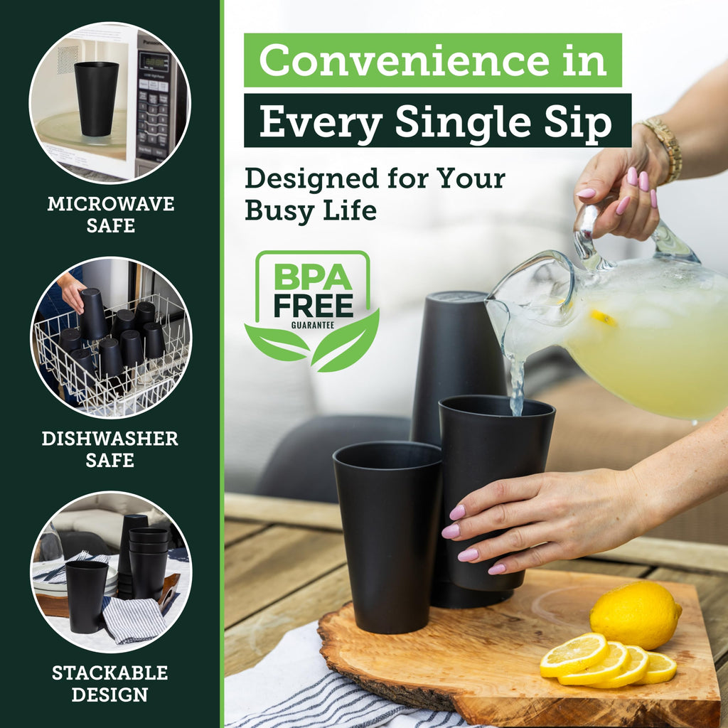 Grow Forward Premium Wheat Straw Cups - 13 & 20 oz Unbreakable BPA Free Hard Plastic Cups - Reusable Lightweight Plastic Drinking Glasses for Kitchen, Outdoor, Water, Camping, RV - Midnight