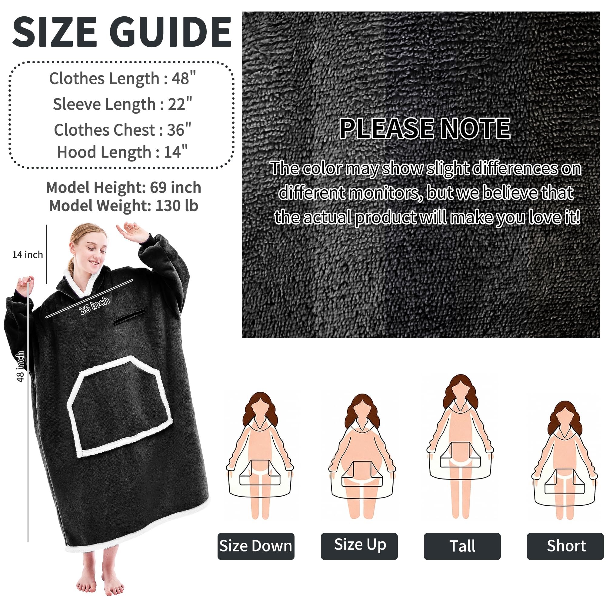 IFNOW Wearable Blanket Hoodie, Oversized Sherpa Fleece Hooded Sweatshirt with Eye Mask, Cozy and Giant Blanket Hoodie with Sleeves Extra Long for Adults Men Women, Black