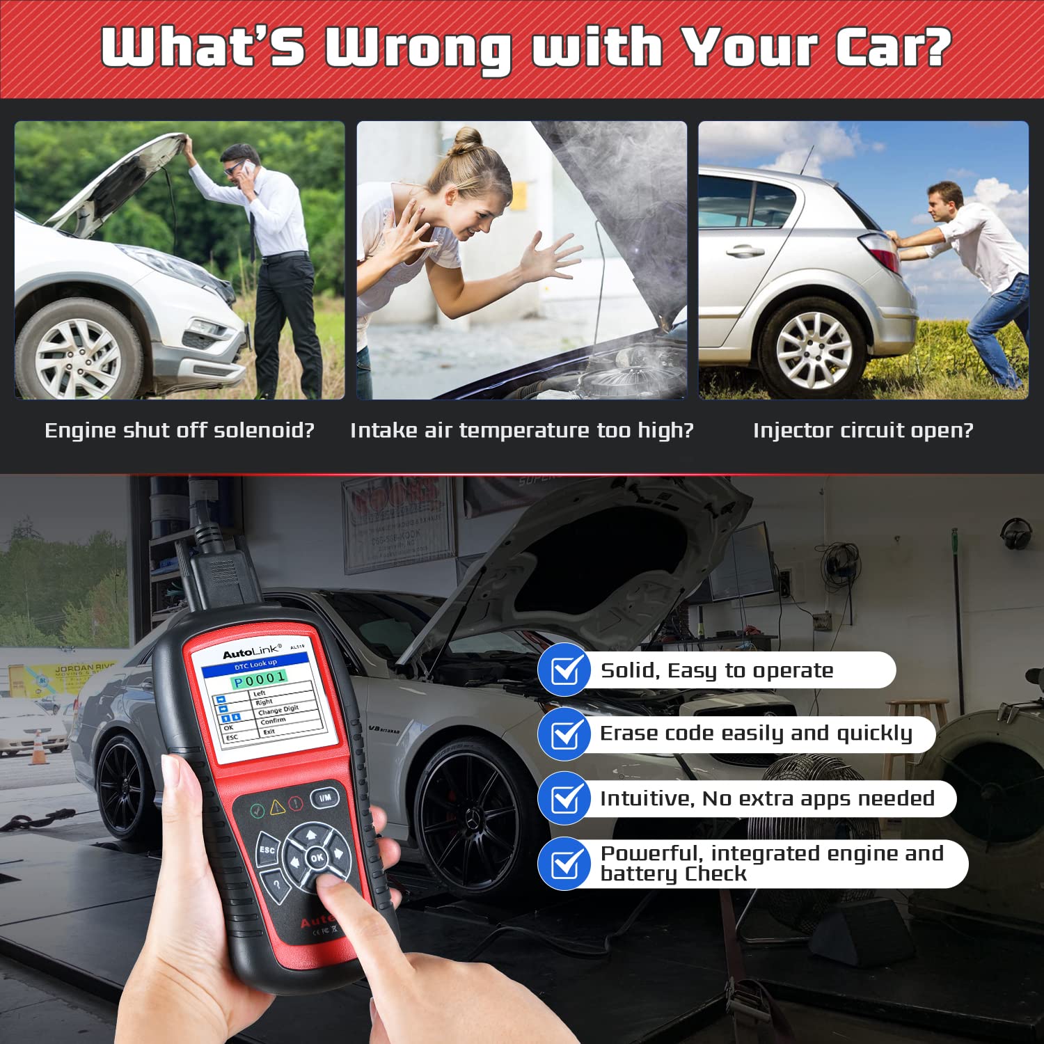 Autel MaxiLink ML519 Enhanced Mode 6 OBD2 Scanner Auto Diagnostic Scan Tool Check Engine Fault Code Reader CAN Scan Tool, Upgraded Ver. of AL319 Black