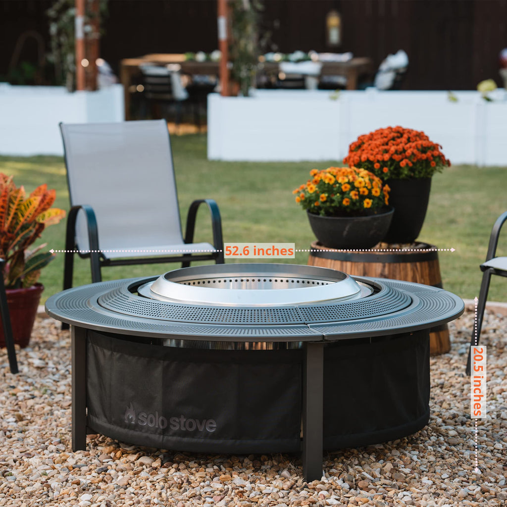 Solo Stove 42 Inch Fire Pit Surround Tabletop - Portable Protective Barrier for Wood Burning Fire Pits for Safety & Extra Space - Powder-Coated Steel and UV-Resistant Outdoor Fabric, Black