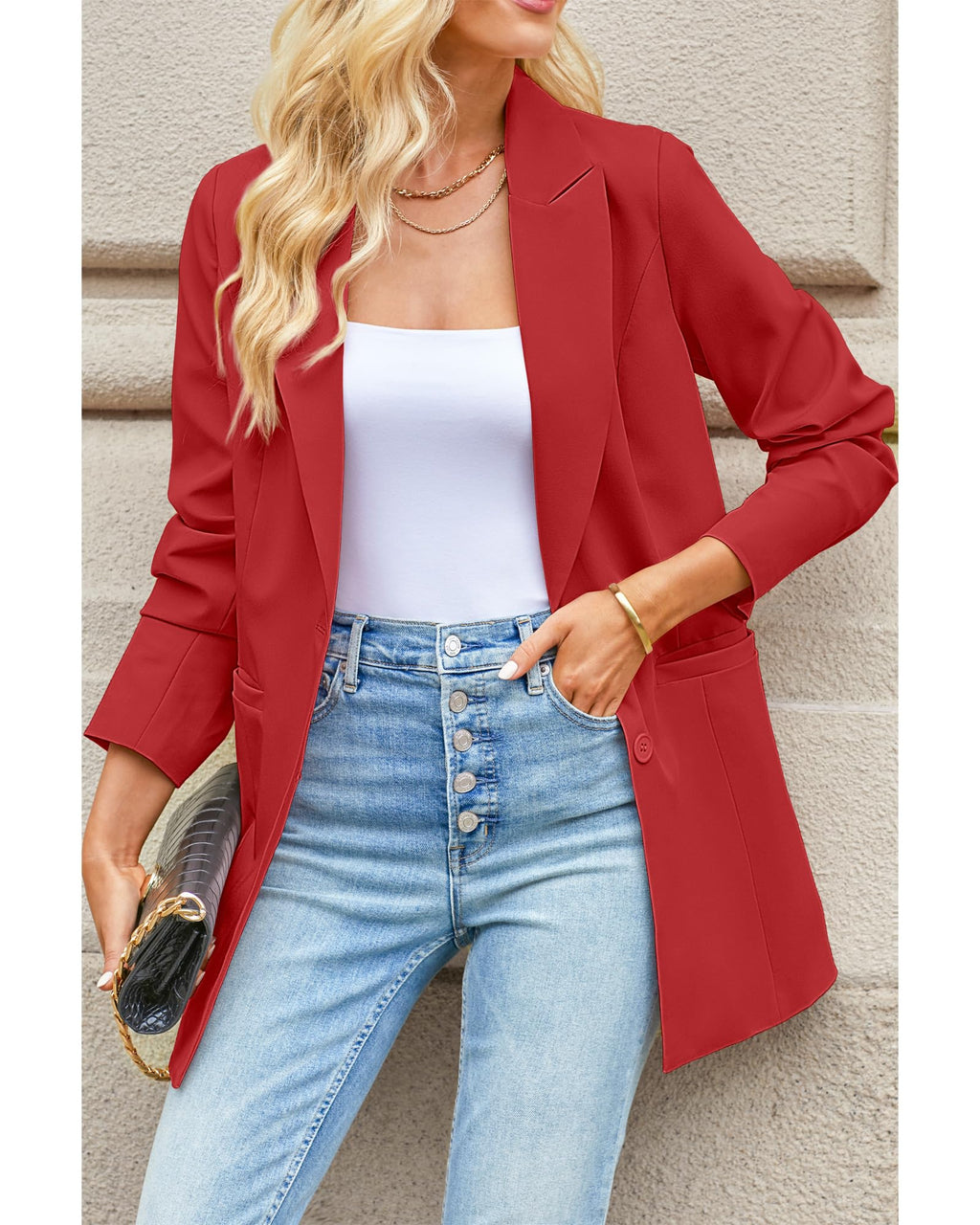 luvamia Blazers for Women Business Casual Long Blazer Jackets Dressy Work Professional Office Outfits Lapel Pockets