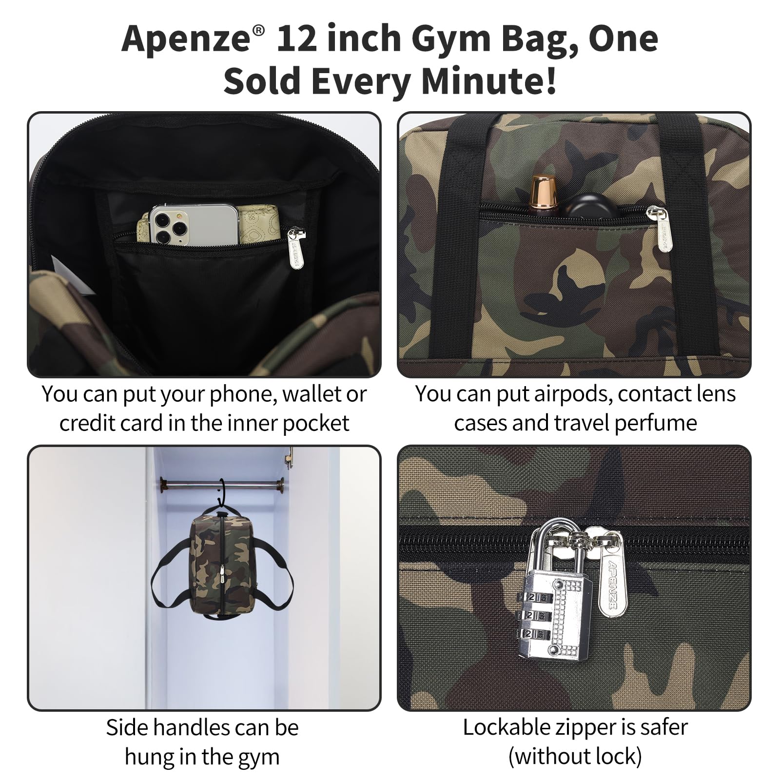 Apenze Small Gym Bag Carry On Bag - 12 in Mini Duffle Bag Lightweight for Overnight Travel(Camouflage)