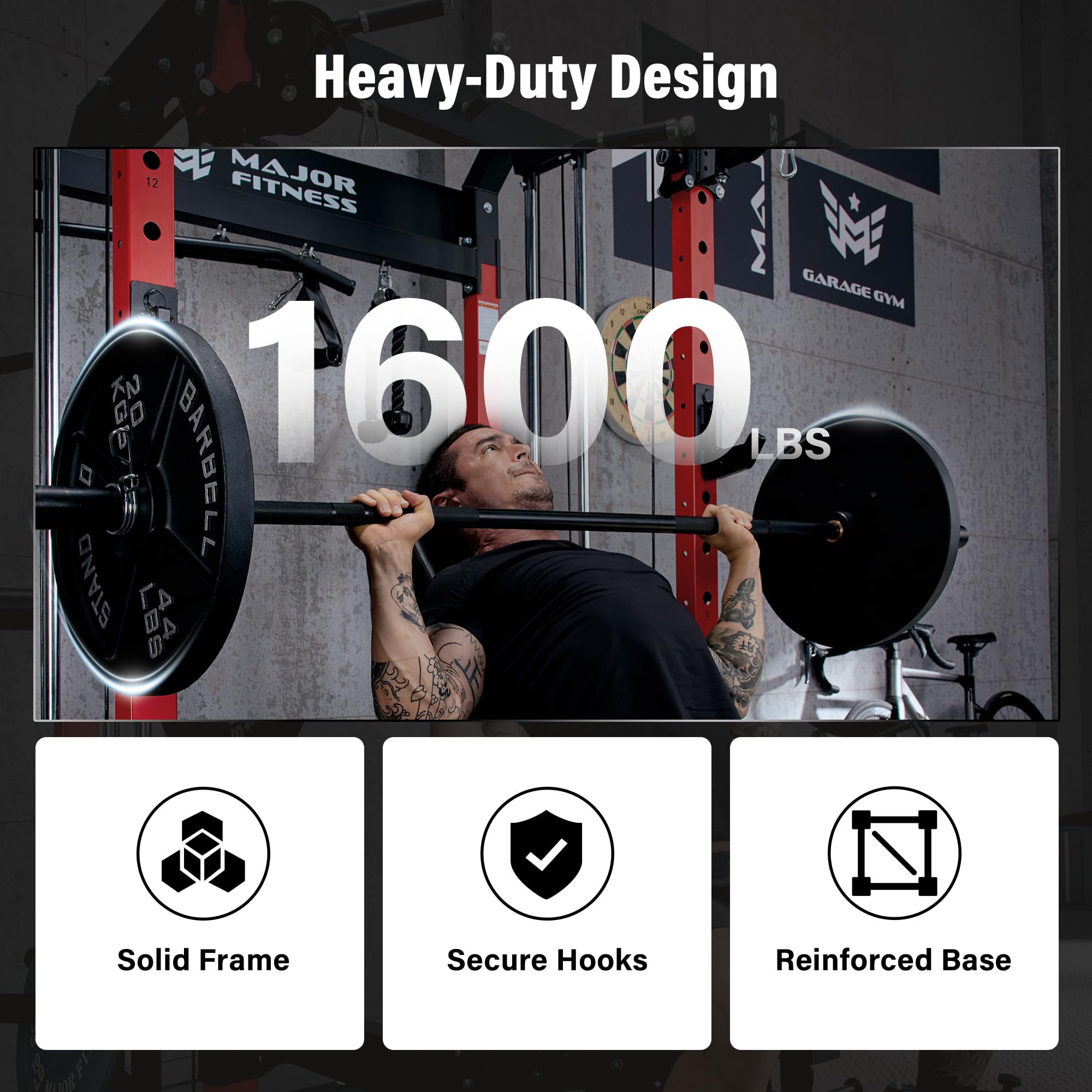 MAJOR FITNESS F22 Power Rack, 1600lbs All-in-One Squat Rack with Dual Pulley System, Heavy-Duty Steel Frame, Attachments & Storage for Home Gym Strength Training