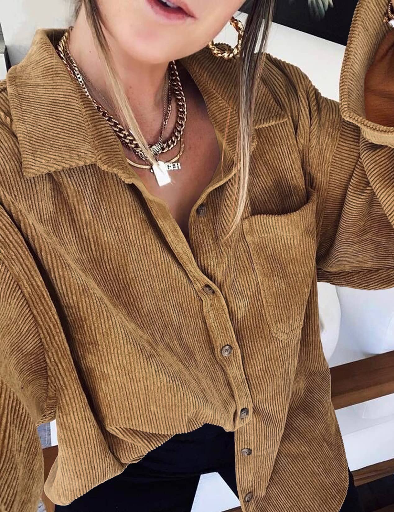 Saslax Women's Corduroy Shirt Shacket Jacket