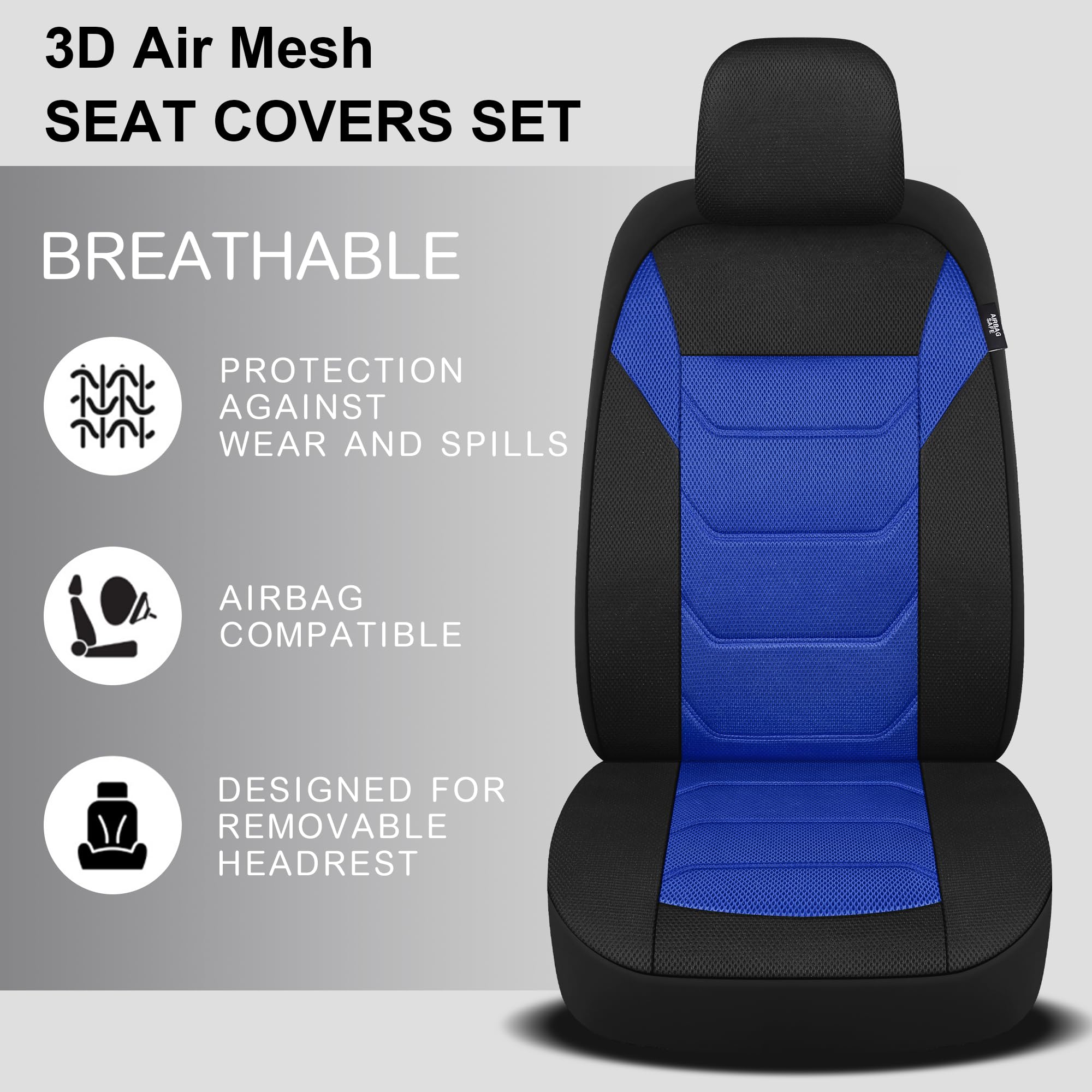 Pariiaotin 3D Air Mesh Car Seat Covers Front Sets Washable and Breathable Premium Cloth Automotive Vehicle Seat Covers for Cars Interior, Universal Fit for Most Cars, Sedan, Truck, SUV(Black)