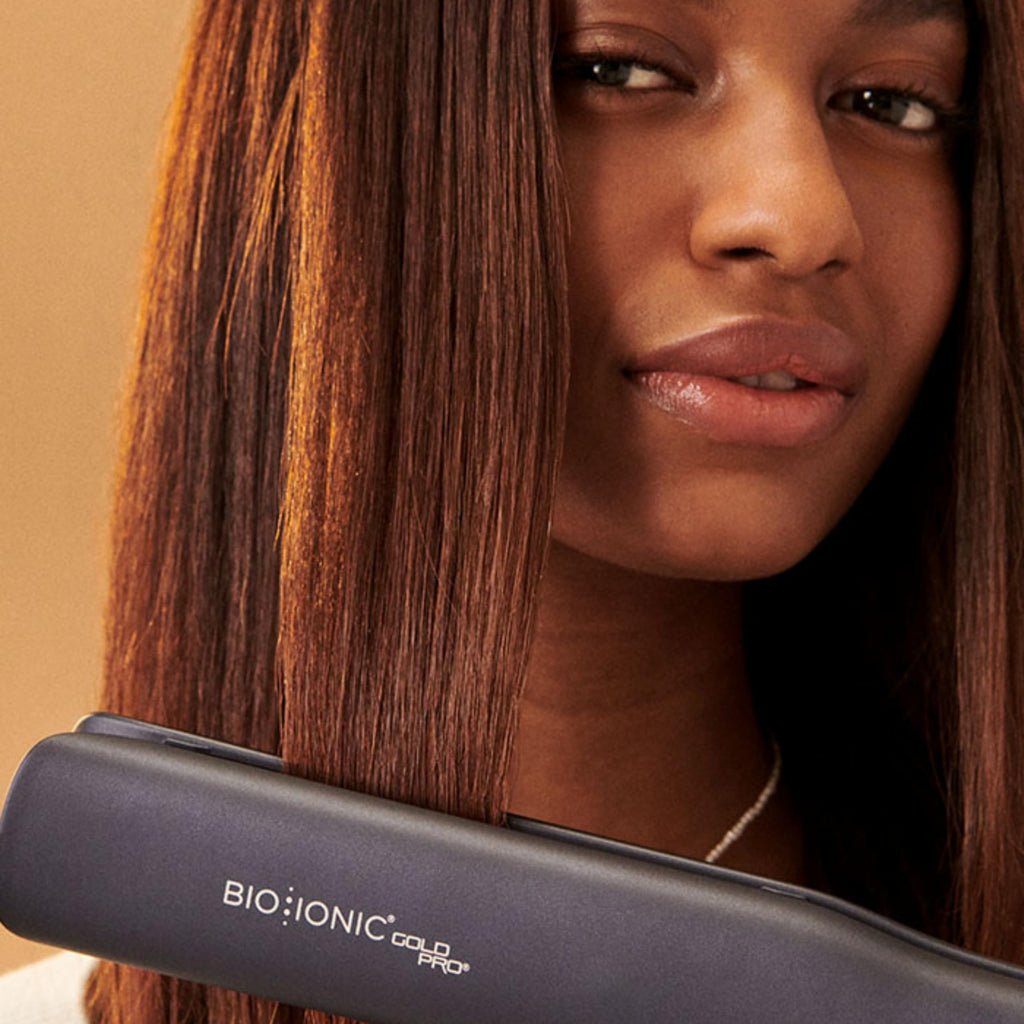 Bio Ionic GoldPro Hair Straightener, Blue, Moisturizing Heat Technology & 24K Gold MX, Hair Straightening Iron for Sleek Styles & Flat Iron Curls, 40% Longer Plates, Adjustable Heat