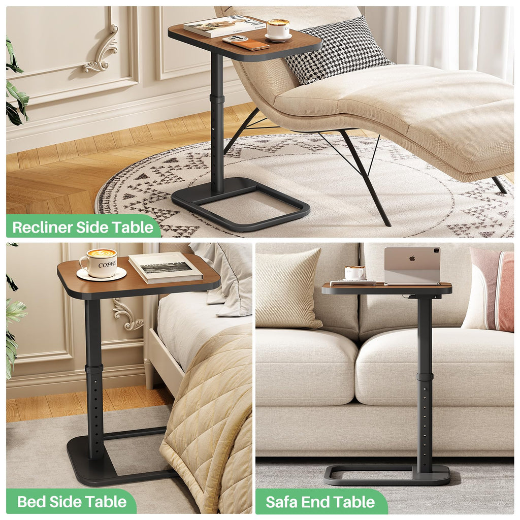 Kitstorack TV Tray Table, Adjustable Height & Rounded Metal Corners, Snack Table for Couch, Sofa, Bed, Chair, Living Room, C Shaped End Side Table for Eating, Dinner or Laptop, Small Spaces, Black