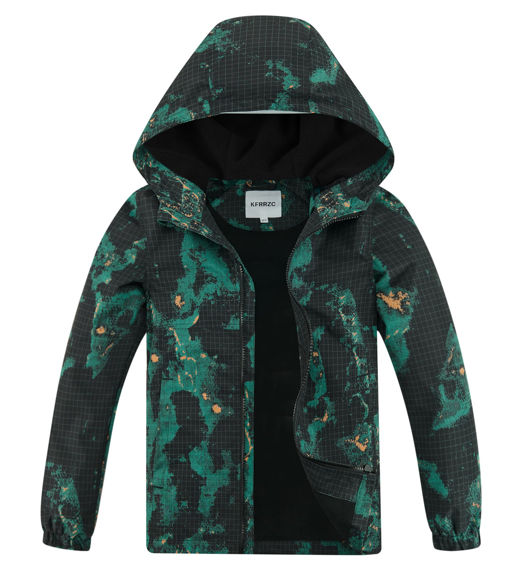 Boys Girls Rain Jackets Waterproof Hooded Fleece Raincoats Lightweight Windbreakers for Kids