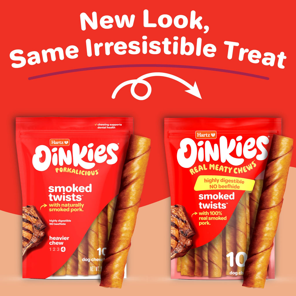 HARTZ Oinkies Natural Smoked Pig Skin Twist Dog Treat Chews - 10 Pack