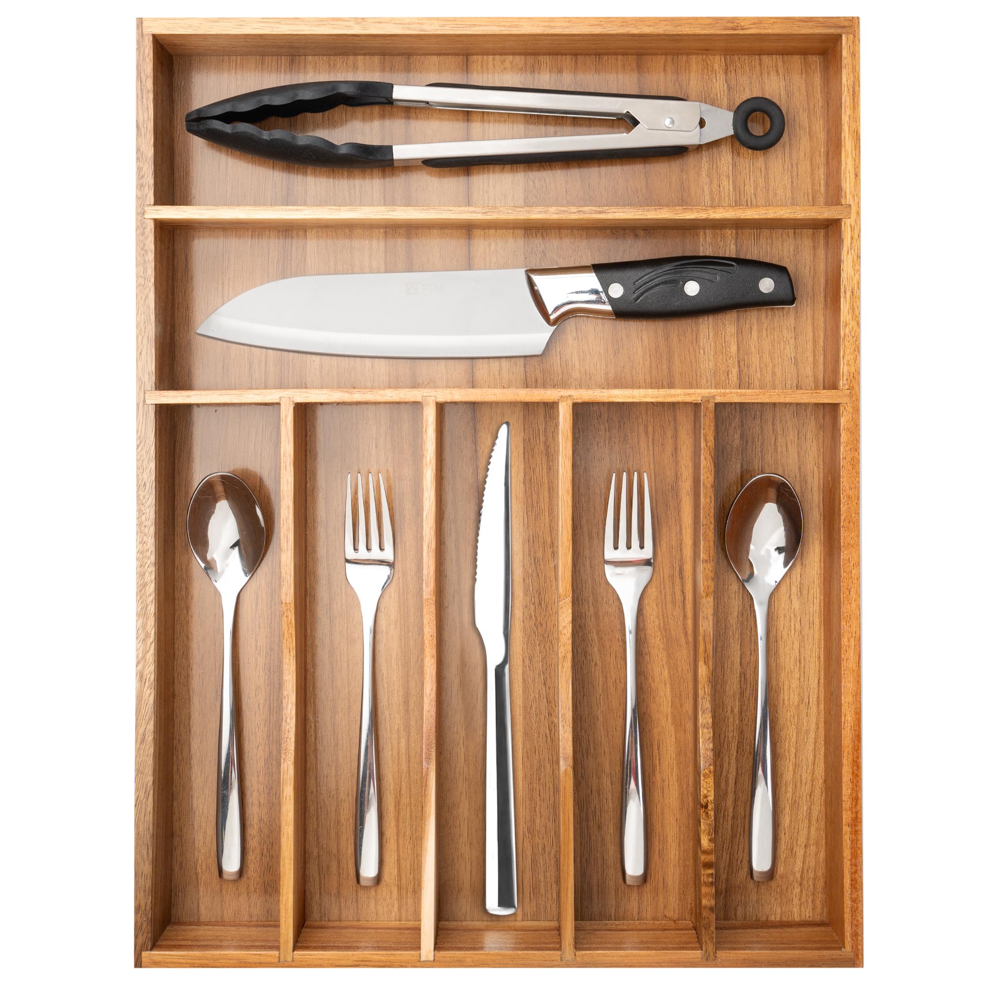 Acacia 4 Slot Silverware Drawer Organizer - Cutlery Holder with Flatware Tray