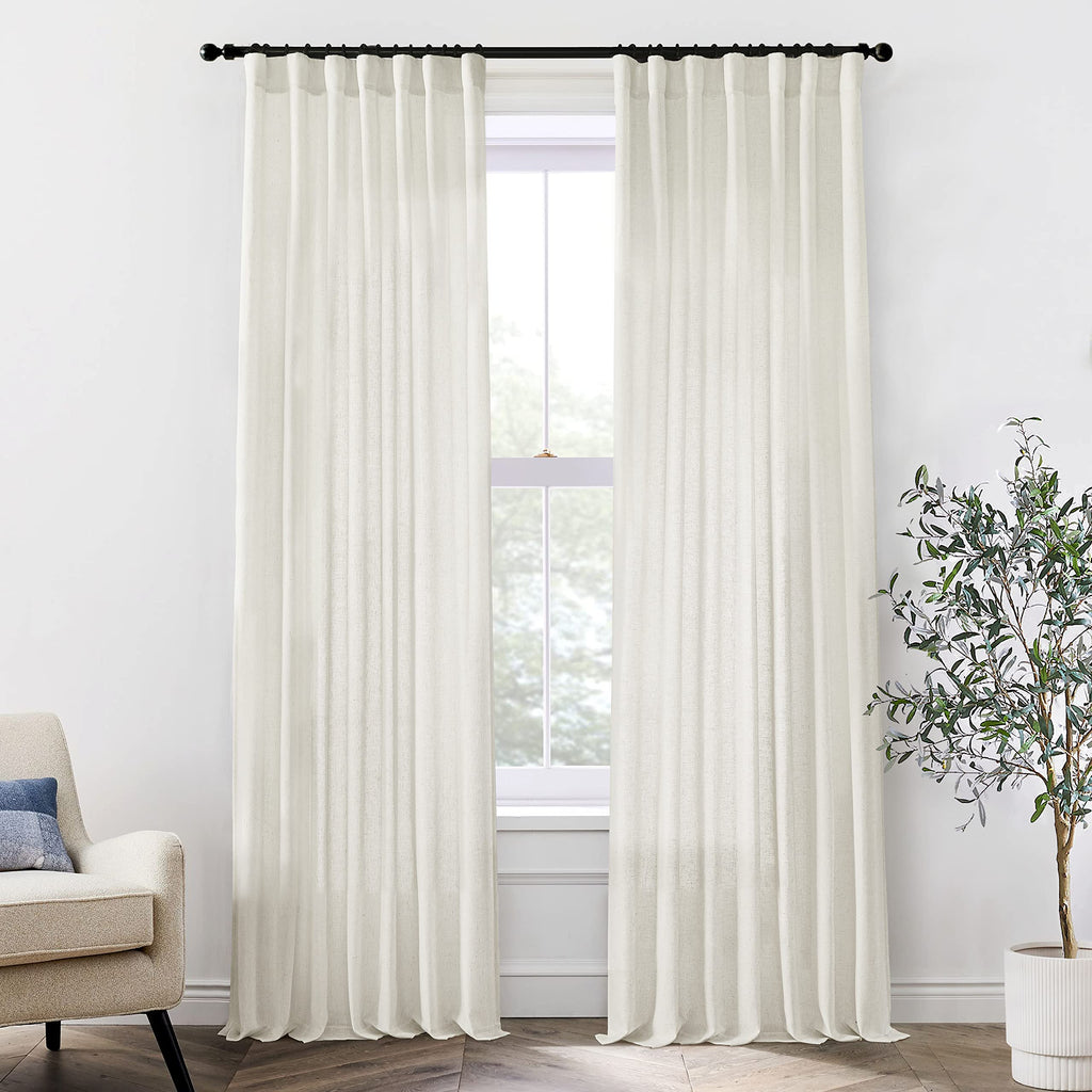 XTMYI 54 Inch Length Sheer Curtains 2 Panels Set for Bathroom,Linen Cotton Semi Privacy Boho Short Curtains for Kitchen Window Bedroom Living Room,40x54 in Long,Cream Ivory Off White