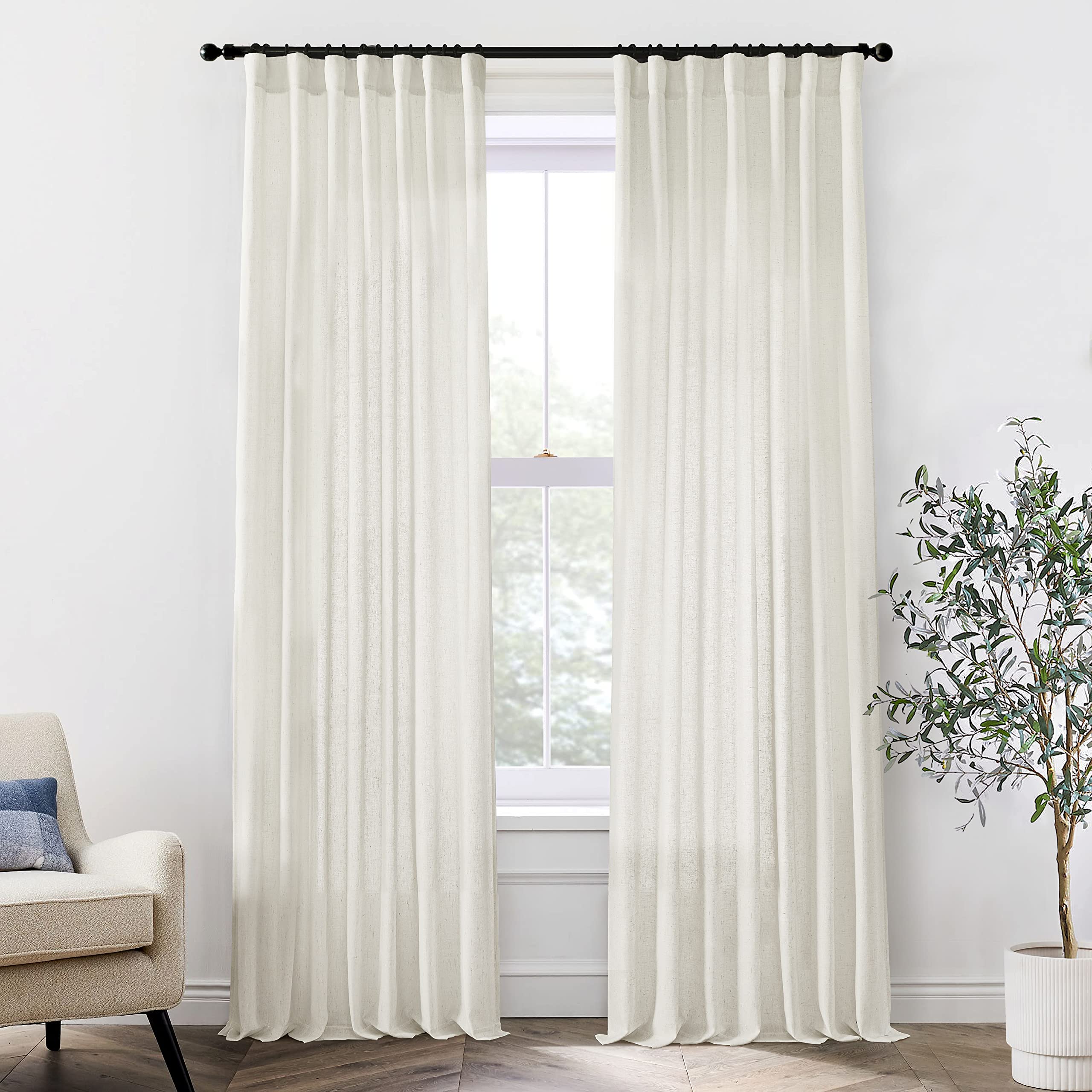 XTMYI 54 Inch Length Sheer Curtains 2 Panels Set for Bathroom,Linen Cotton Semi Privacy Boho Short Curtains for Kitchen Window Bedroom Living Room,40x54 in Long,Cream Ivory Off White
