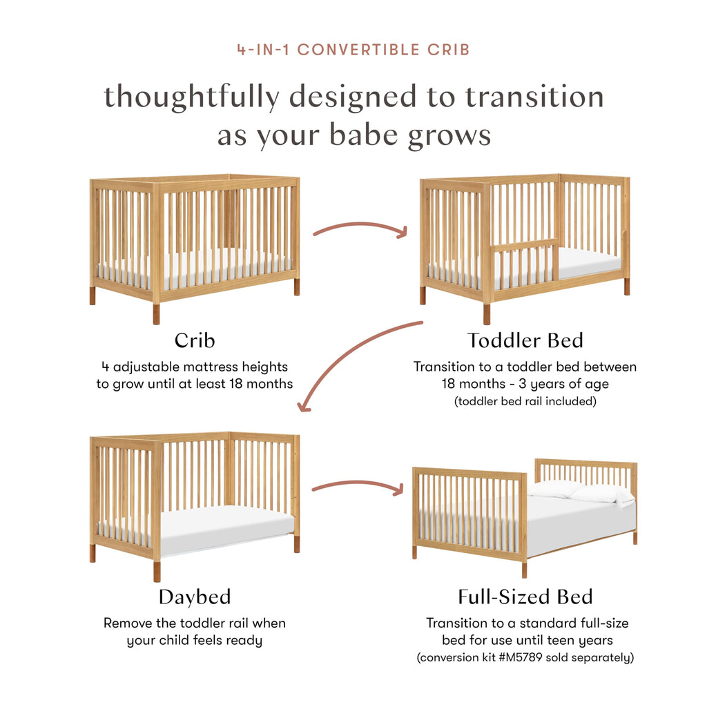 Babyletto Gelato 4-in-1 Convertible Crib with Toddler Bed Conversion in Natural Walnut and Brushed Gold Feet, Greenguard Gold Certified