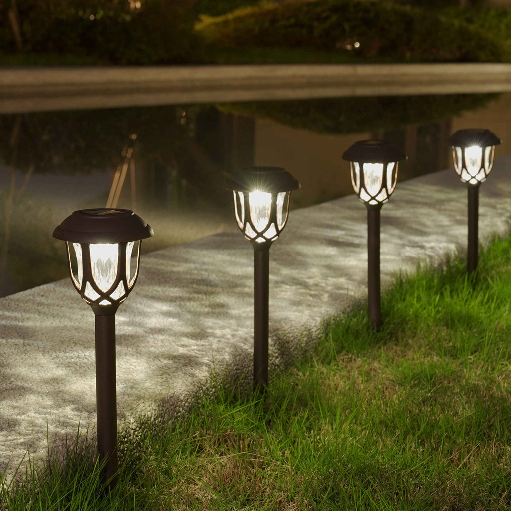 EXCMARK 10 Pack Solar Lights Outdoor Decorative, Solar Pathway Lights Outdoor, Solar Powered Garden Yard Lights for Walkway Sidewalk Driveway. (Black, Cool White)
