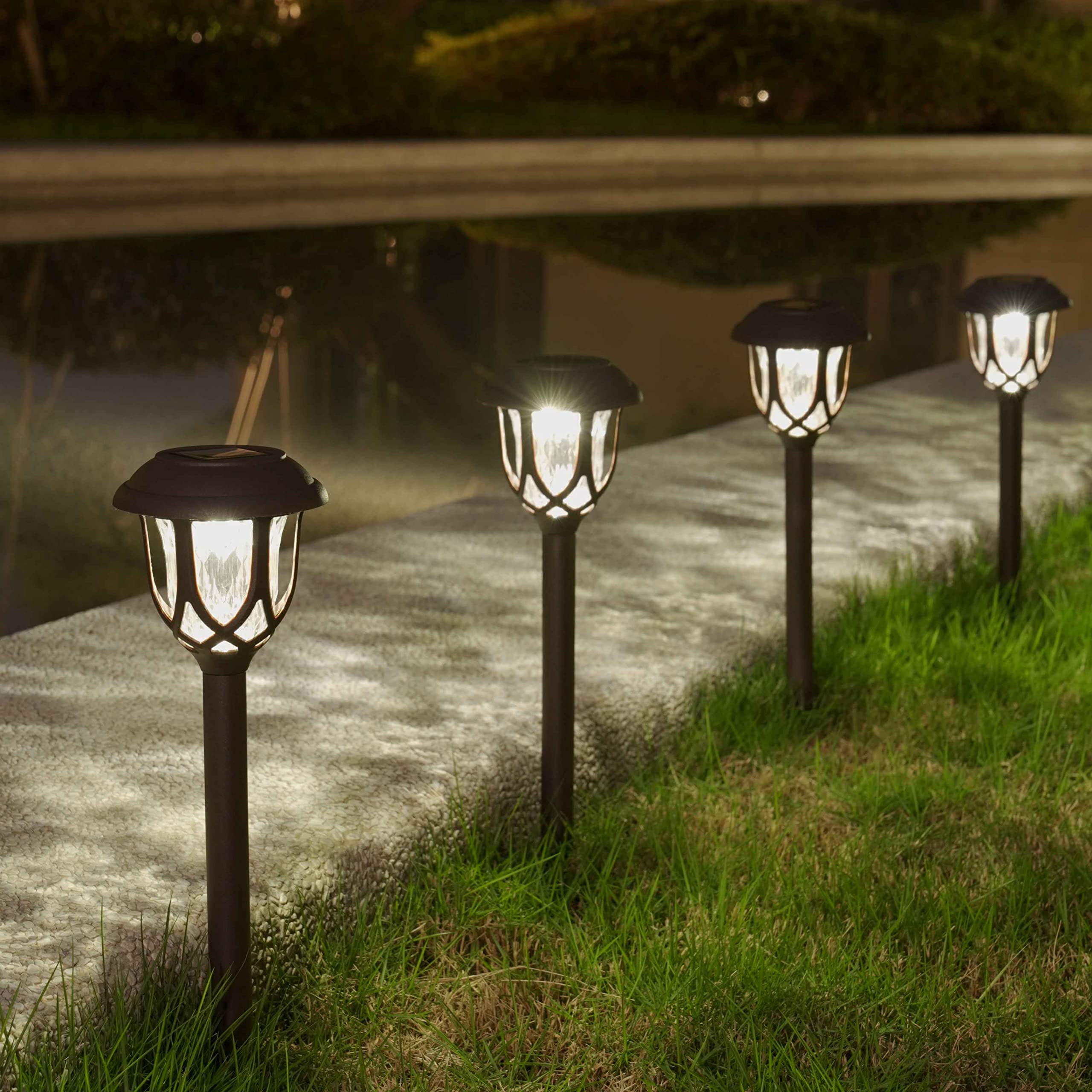 EXCMARK 10 Pack Solar Lights Outdoor Decorative, Solar Pathway Lights Outdoor, Solar Powered Garden Yard Lights for Walkway Sidewalk Driveway. (Black, Cool White)