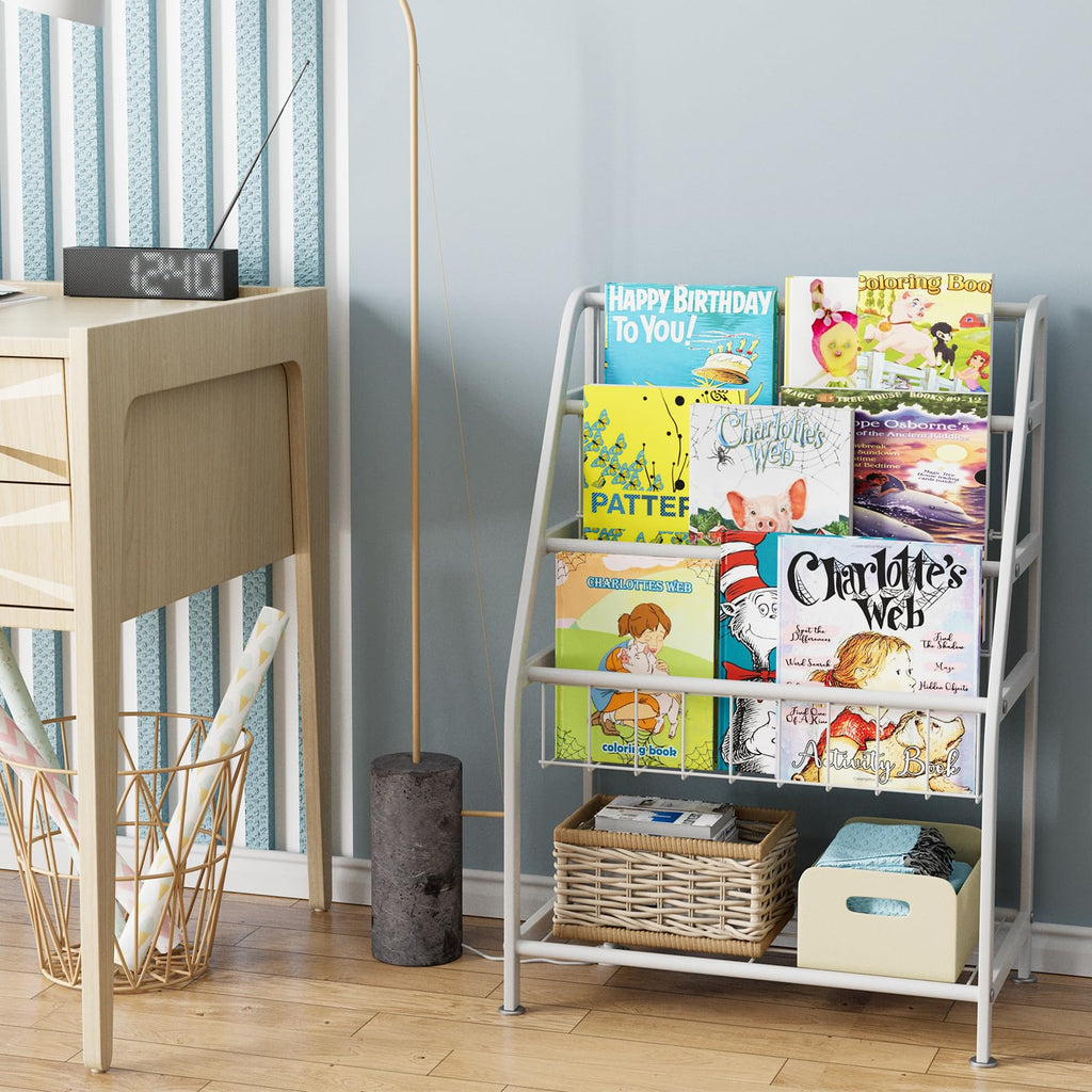 aboxoo Metal Kids Bookshelf Black Large Freestanding for Children Room 32 in Toy Organizer Large Stable Bookcase Bookstore Library Book Unit Storage Kids Bed Living Room