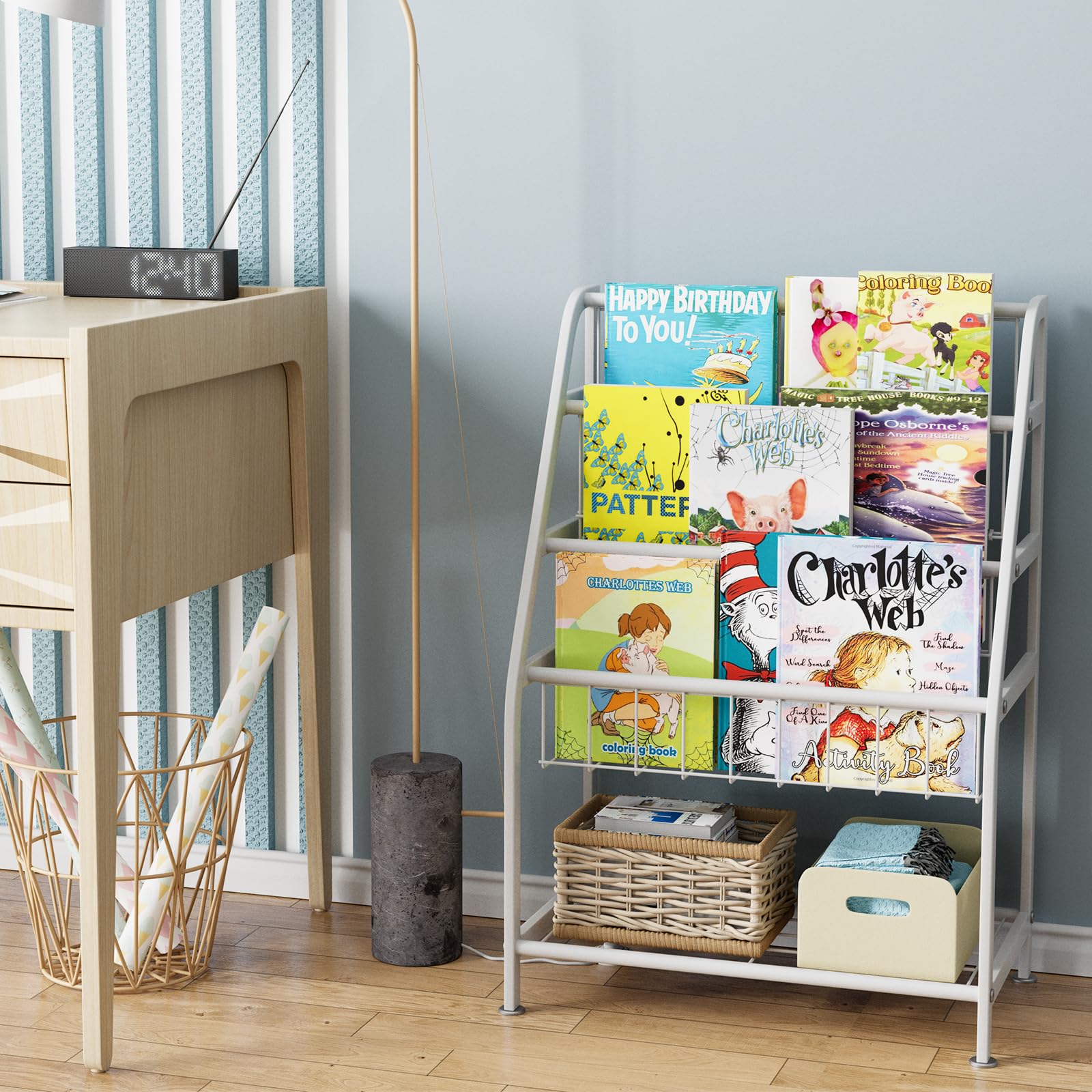 aboxoo Metal Kids Bookshelf Black Large Freestanding for Children Room 32 in Toy Organizer Large Stable Bookcase Bookstore Library Book Unit Storage Kids Bed Living Room