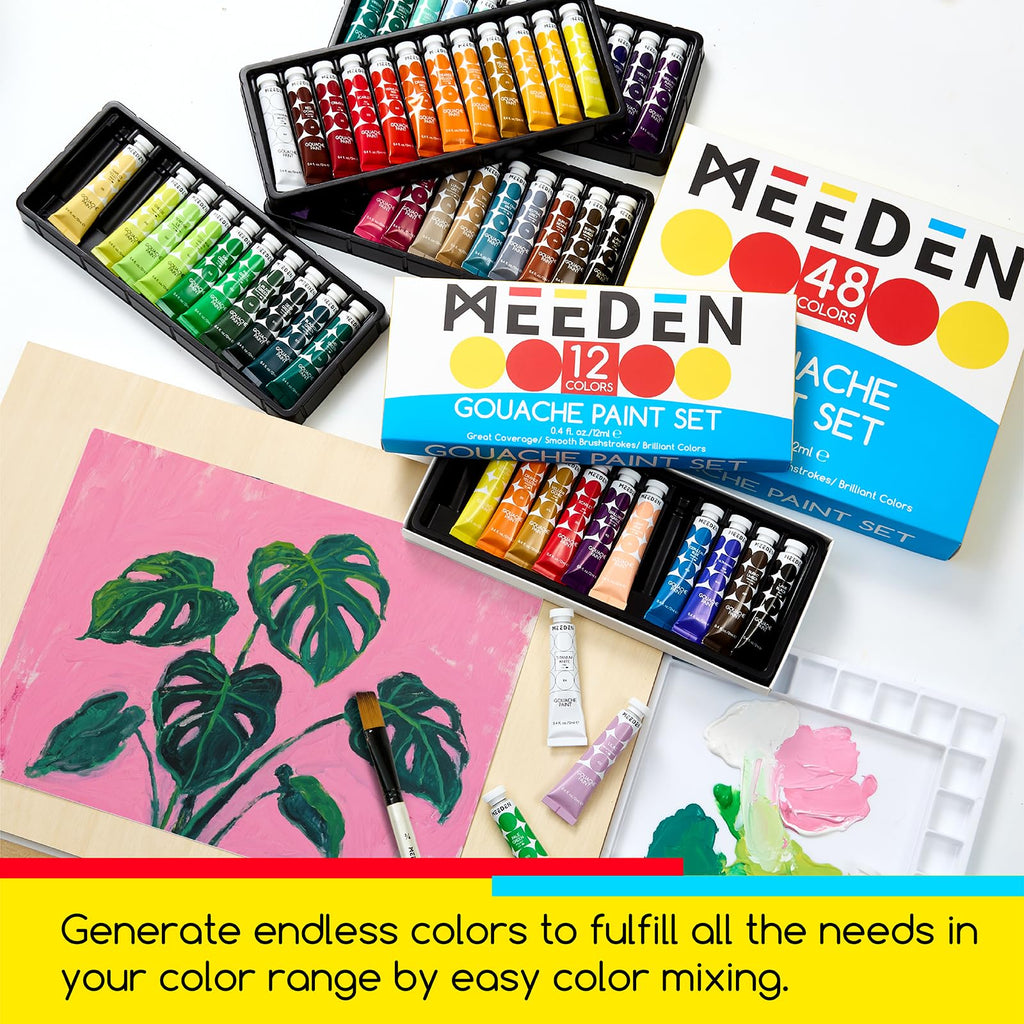 MEEDEN Gouache Paint Tube Set - 12 x 12ml (0.4 oz) Colors Art Paint Supplies for Artists Students Beginners - Rich Pigment Art Paints for Canvas Painting