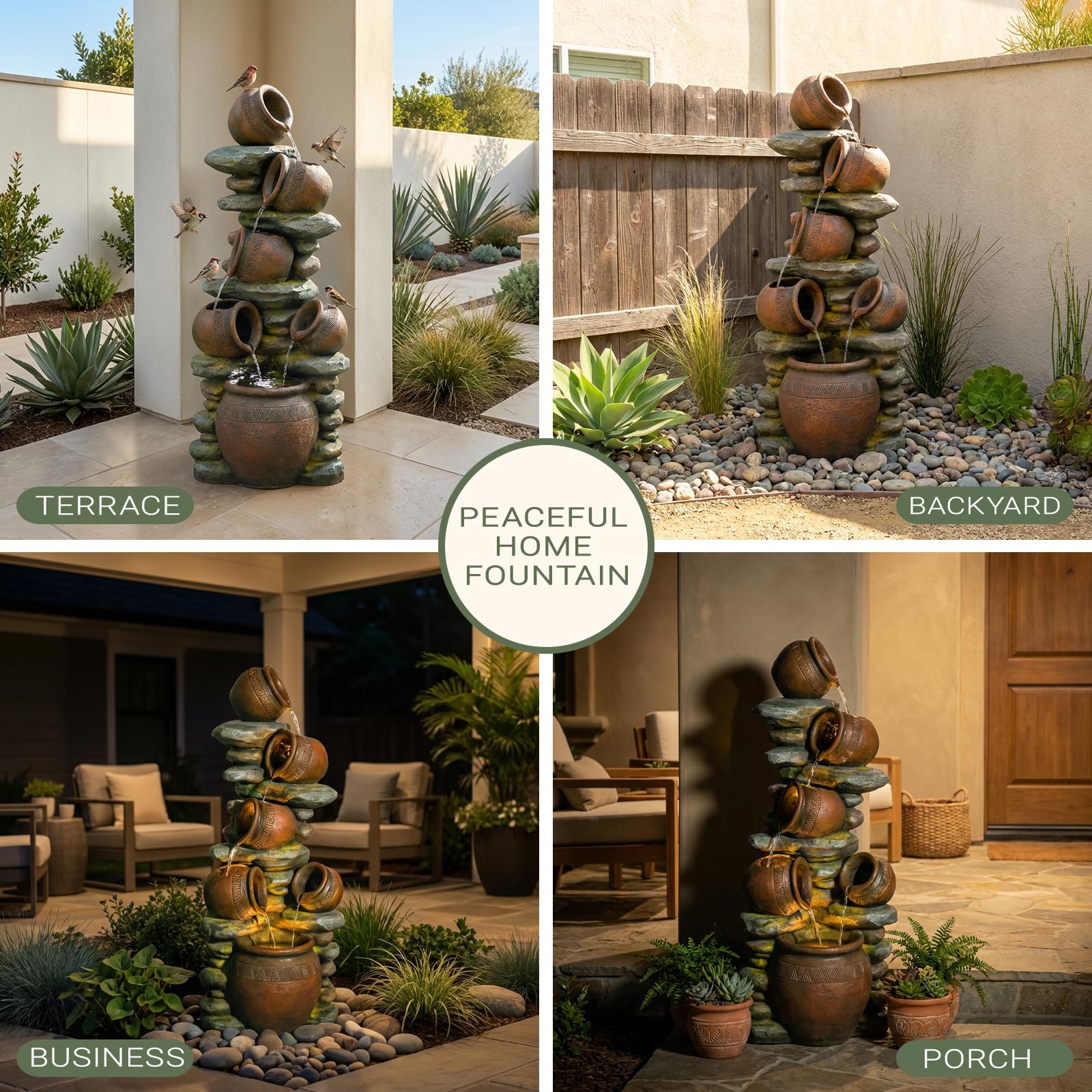Bumilgar 2-Tier Bowl Water Fountain with LED Lights, 27.95" Tall Freestanding Outdoor & Indoor Garden Waterfall Fountain for Yard, Patio, Backyard, Floor Standing Home Decor