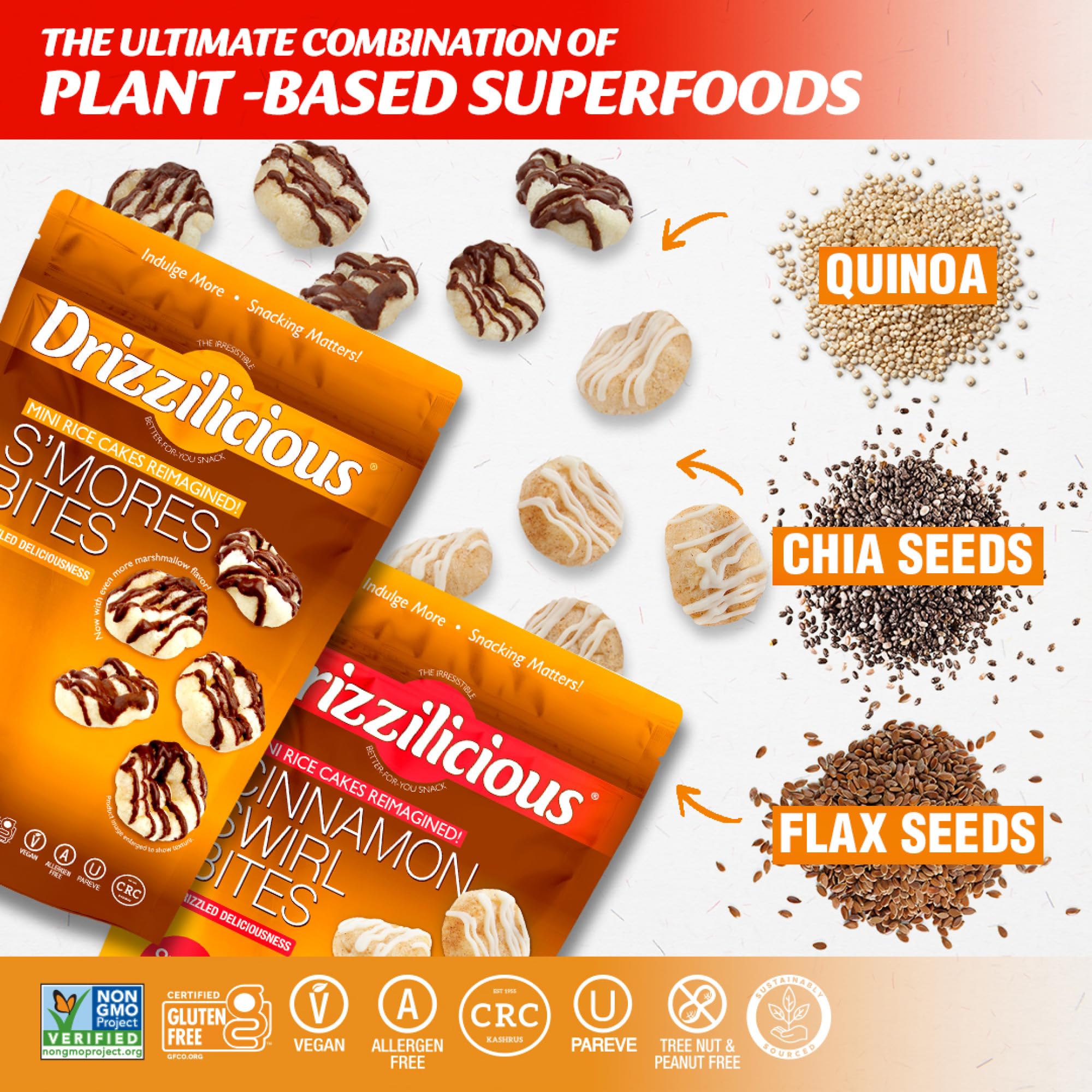 Drizzilicious Mini Flavored Rice Cakes - Rice Crisps, Healthy Snack for Adults and Kids, Vegan, Gluten Free Snack, 90 Calories Per 21 Pieces, S'mores & Cinnamon Swirl - 4 oz (Pack of 6)