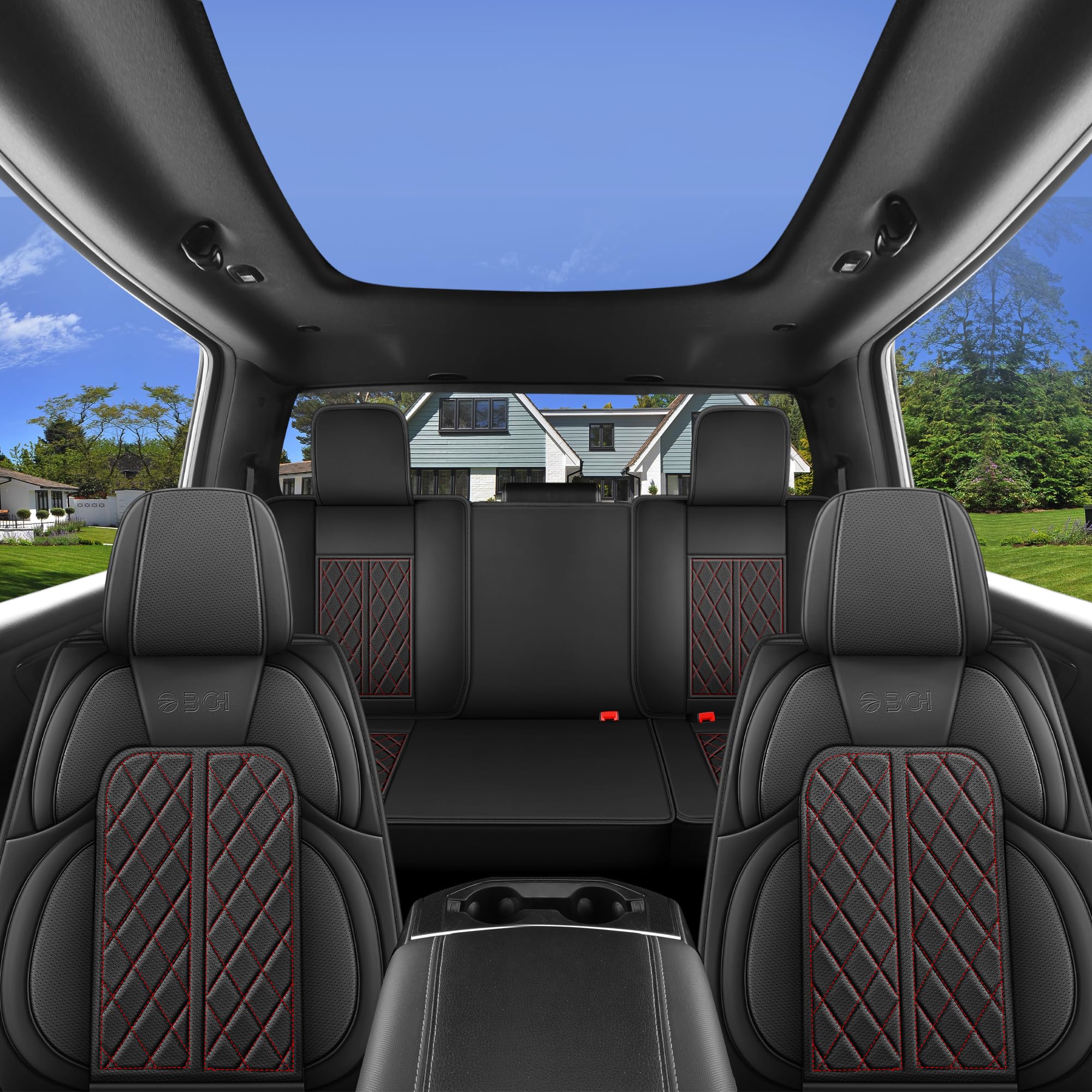 Car Seat Cover Custom Fit for Ford F150 2009-2026 Faux Leather Seat Cover Set Compatible with Regular Cab Super Cab Super Crew Pickup Truck Cushions (Black, Front Seat)