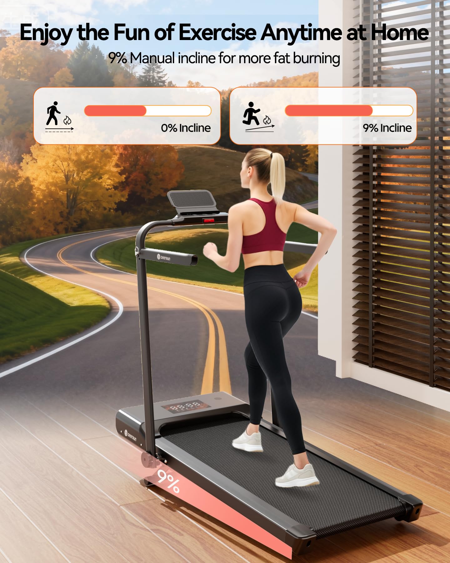 DeerRun Walking Pad Treadmill with Incline and Handle Bar, 4-in-1 Foldable Under Desk Treadmills for Home Small or Office, 300 lbs Capacity 3.0 HP Folding Portable Walking Pad with APP
