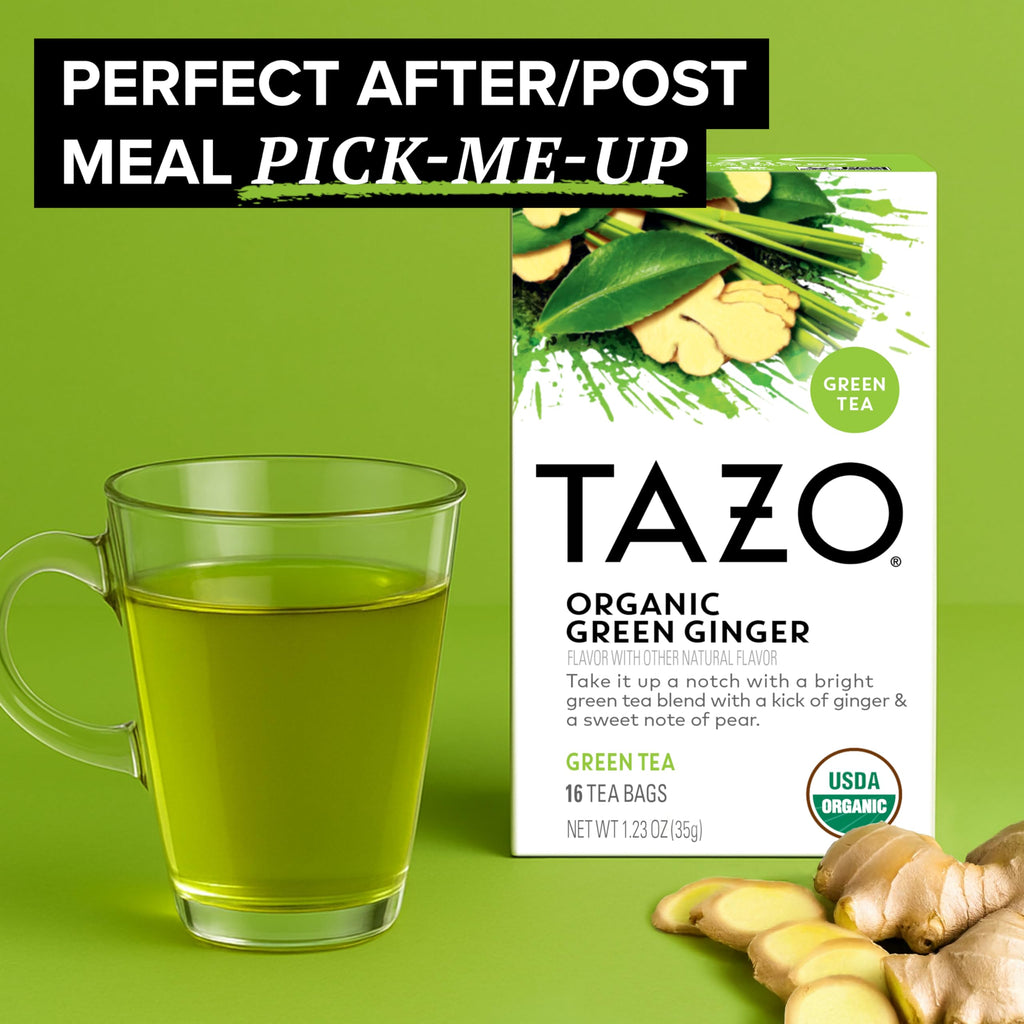 TAZO Organic Green Tea, Green Ginger, Caffeinated Tea, 16 Total Bags