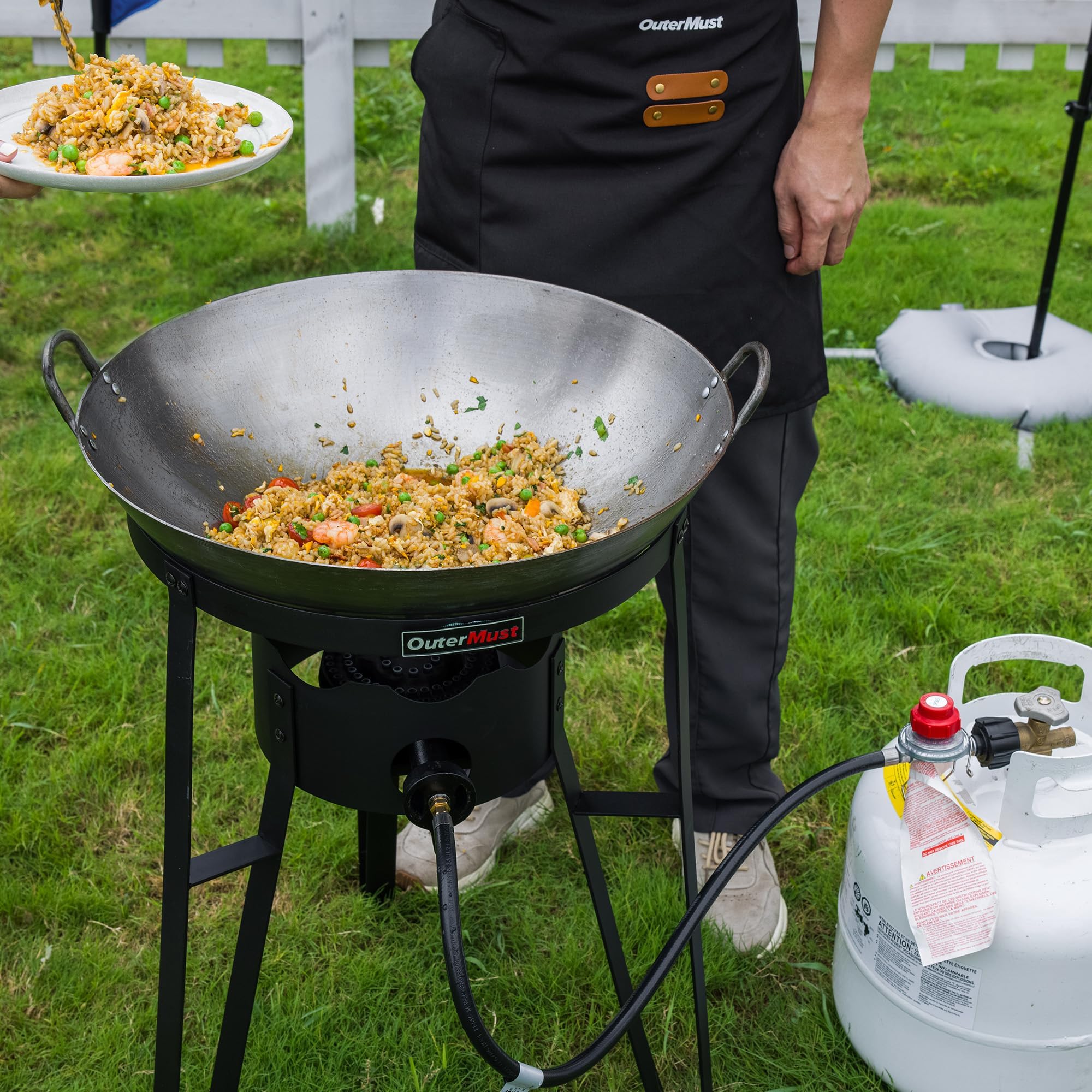 OuterMust Outdoor Cooker Wok Station with Cover, Iron Wok, Electronic Ignition and Burner 54000 BTU for BBQ, Backyard