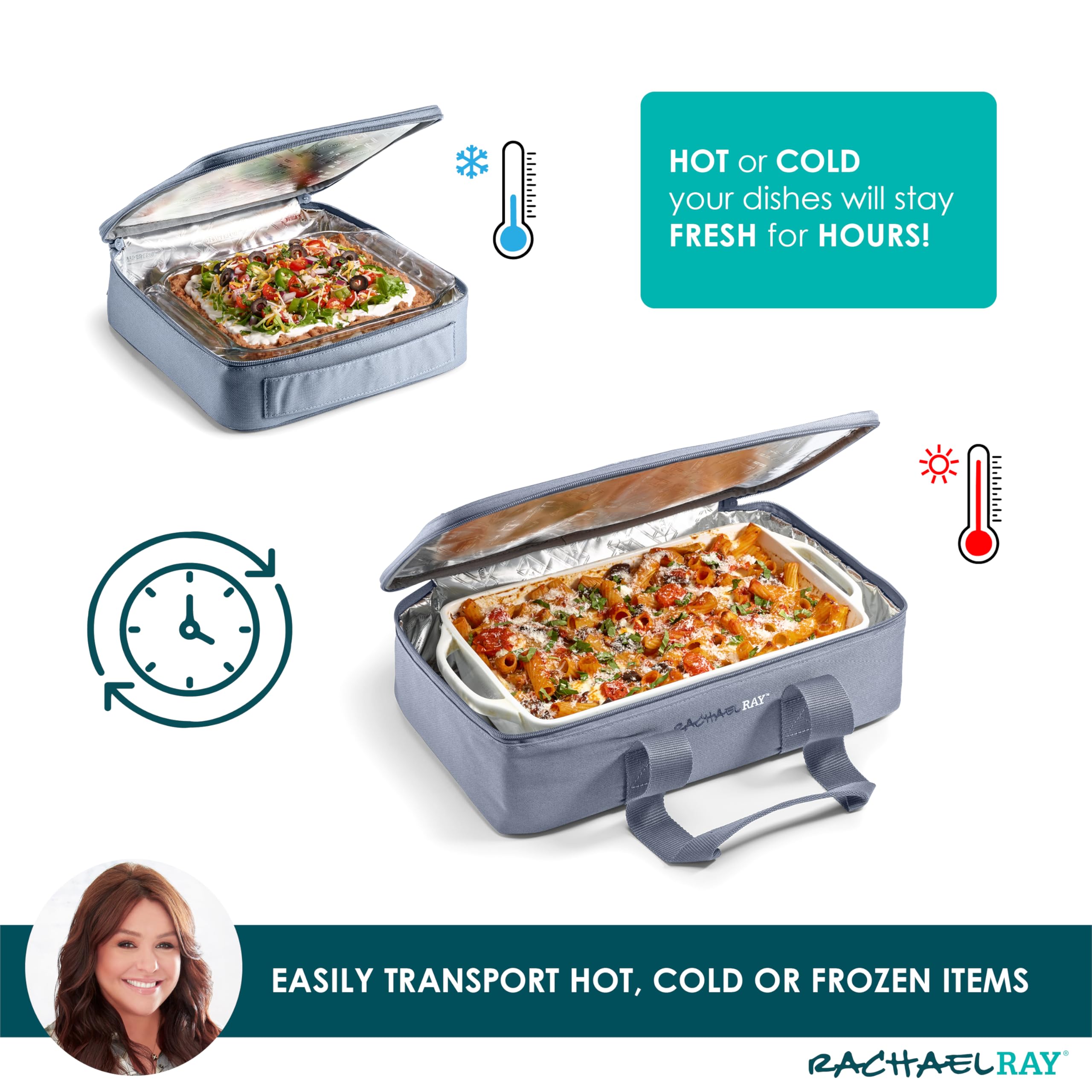 Rachael Ray Lugger Duo, Insulated Casserole Carrier for Hot or Cold Food, Thermal Lasanga Lugger Tote for Pockluck, Parties, Picnic, and Cookouts, Fits 9" x 13" Baking Dish, Burgundy