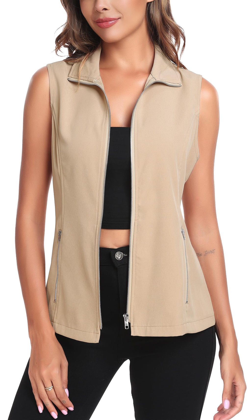 MISS MOLY Women's Lightweight Vest Casual Zip Up Utility Vest Hiking Golf Sleeveless Jackets with Pockets