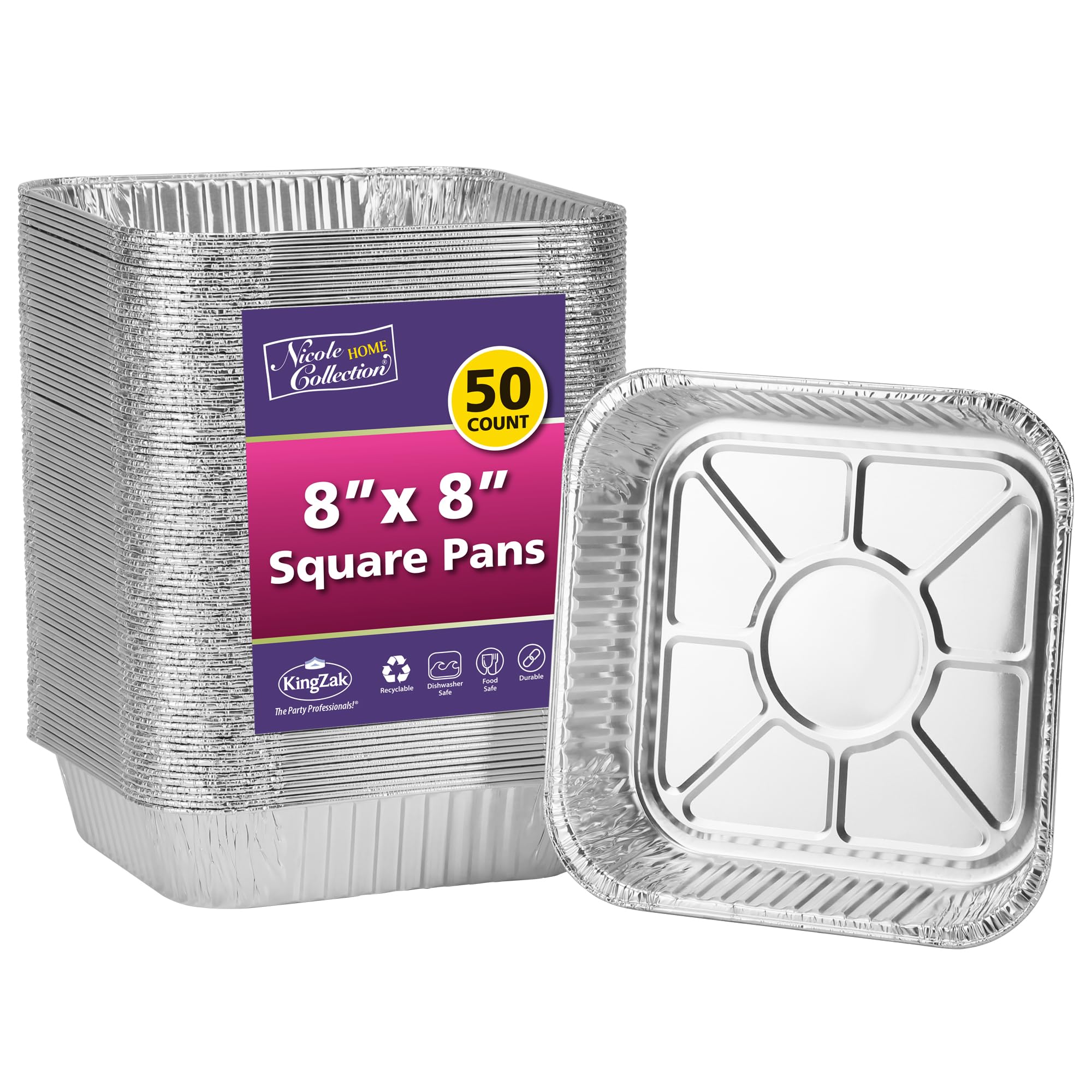8x8 Aluminum Pans With Lids (10 Pack) 8 Inch Foil Pans With Covers - Cake Pans - Aluminum Square Pans With Lids - Disposable Food container - great For Cake Baking, Cooking, Freezing, Prepping Food