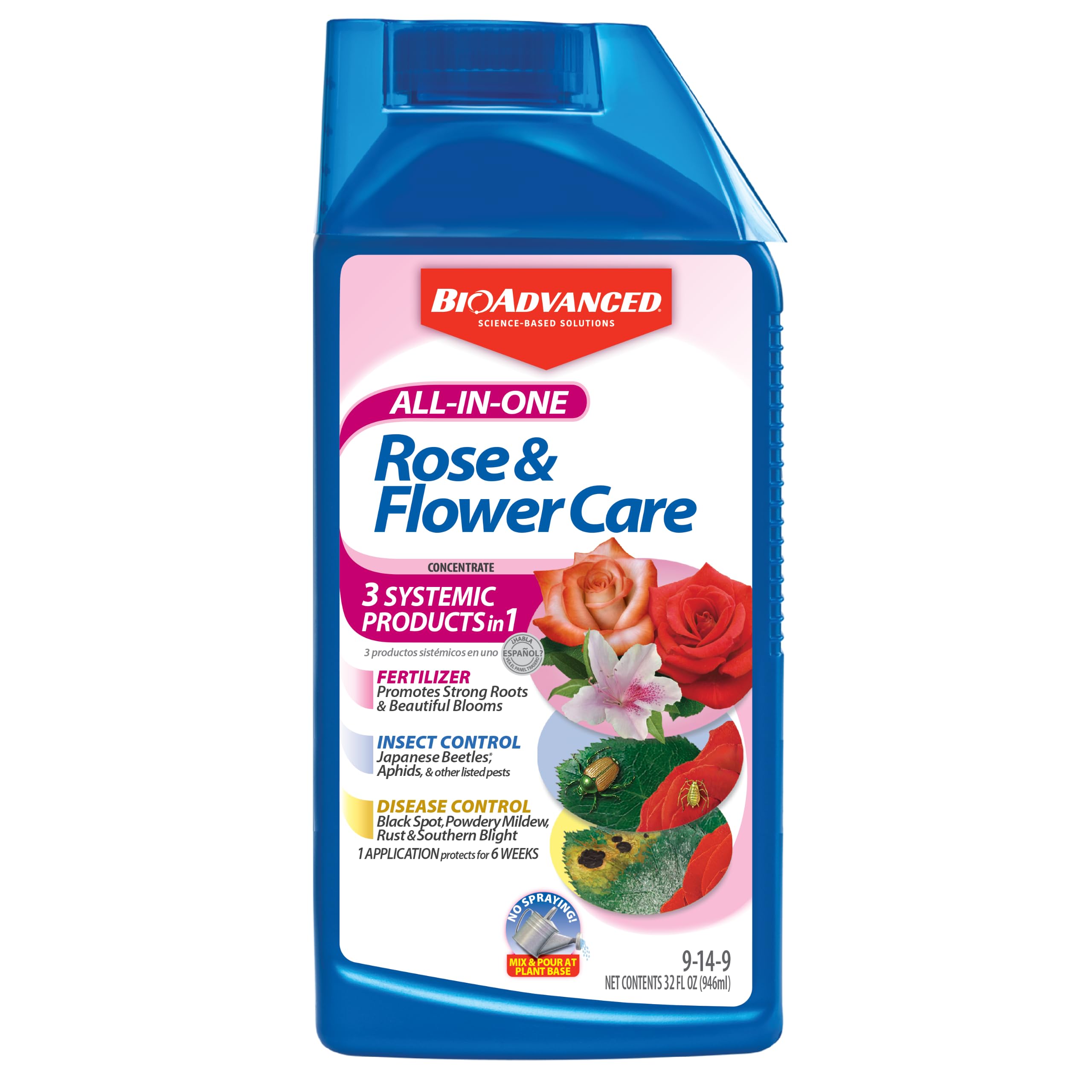 BioAdvanced All-In-One Rose and Flower Care Fertilizer, Concentrate, 32 oz, Rose Fertilizer and Disease Control