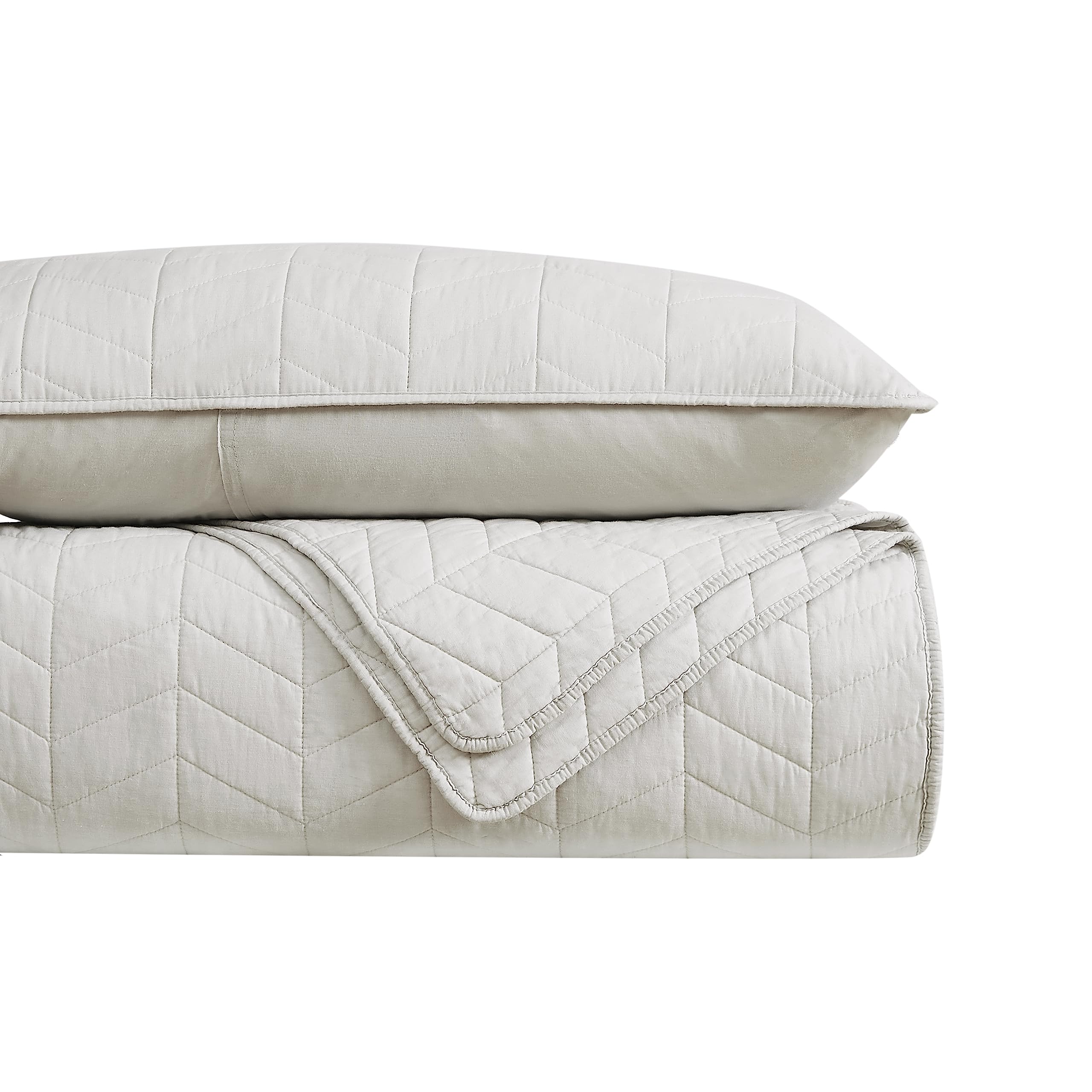 palassio Beige Cotton Quilt Twin Size Bedding Sets with Pillow Sham, White Lightweight Soft Bedspread Coverlet, Tan Cream Quilted Comforter Bed Cover for All Season, 2 Pieces, 68x86 inches
