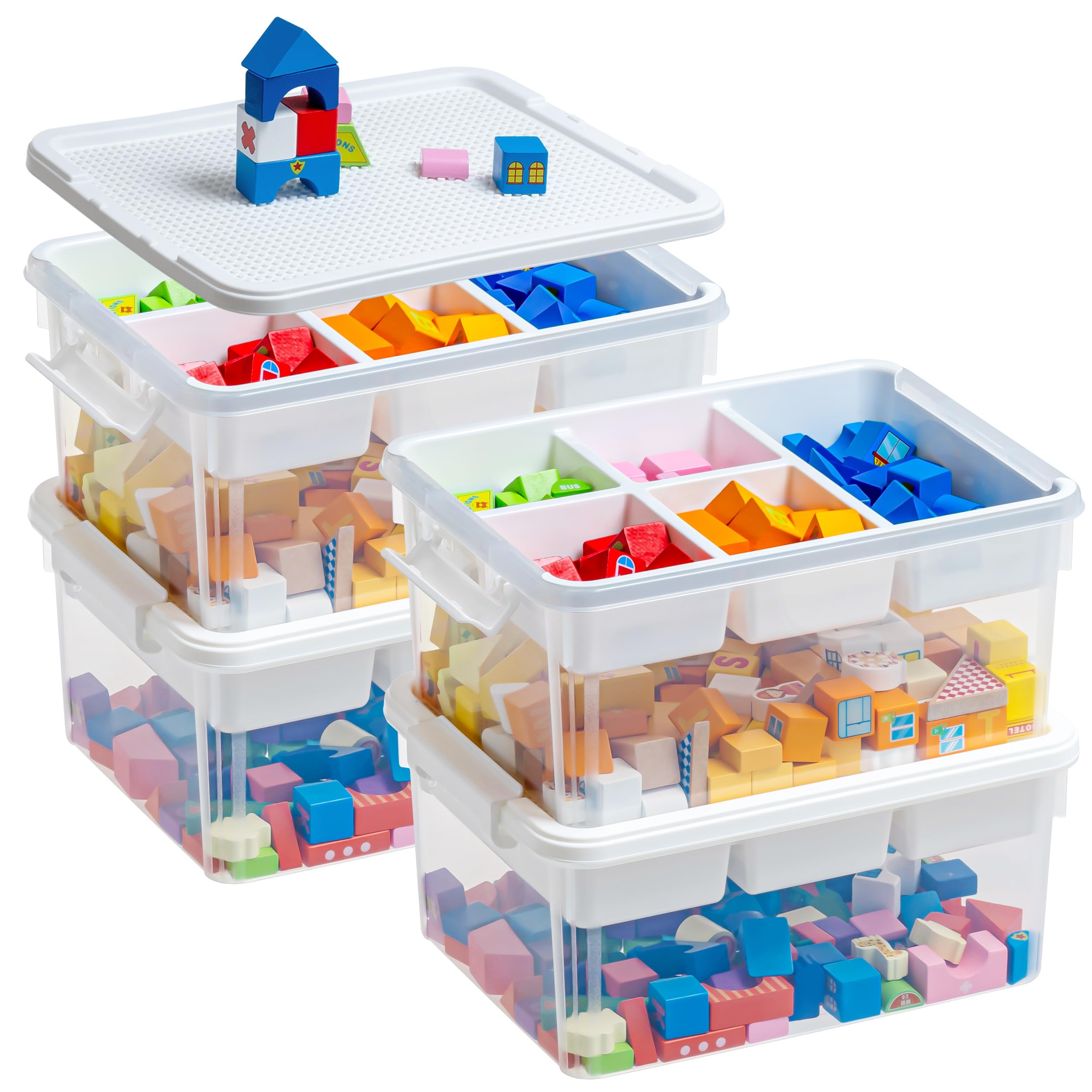 Citylife 17 QT Plastic Storage Box with Building Baseplate Lid and Removable Tray Craft Organizers and Storage Clear Storage Container for Organizing Bead, Tool, Sewing