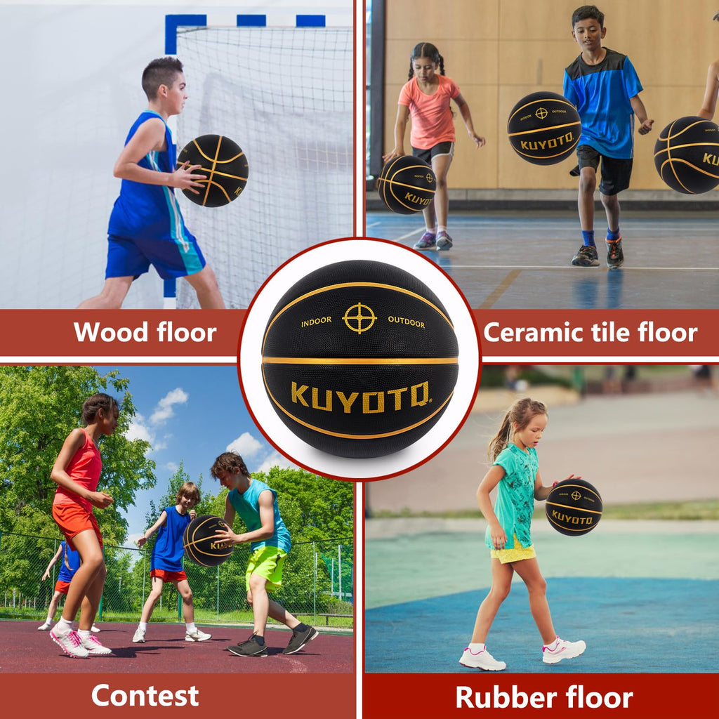 KUYOTQ Kids Youth Adult Size 3/4/5/6/7 (22/25.5/27.5/28.5/29.5") Basketball Premium Rubber or Faux Leather Basketball Indoor Outdoor Basketball for Boys Girls Womens Mens Basketball Gifts (Deflated)