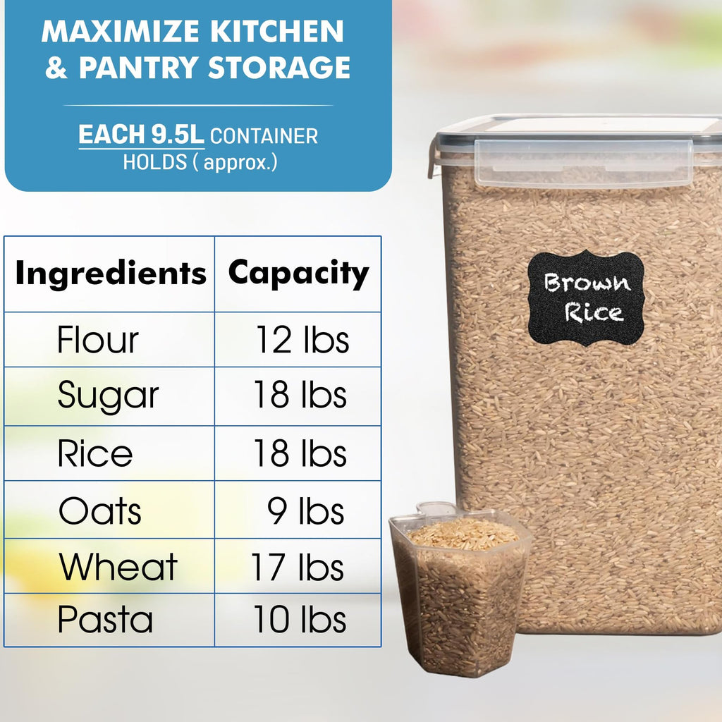 Shazo 2 PC (9.5L | 321 Oz) Extra Large Bulk Food Storage Containers with Airtight Lids for Flour, Sugar, Rice, Cereal & Pasta - Leakproof, BPA-Free Plastic Canisters for Kitchen & Pantry Organization