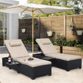 WAROOM Outdoor Chaise Lounge Chairs for Outside Patio Furniture Set of 2 Wicker Recliner Black Rattan Sunbathing Lounger Adjustable Backrest Pool Reclining Chair, Navy Blue Cushion