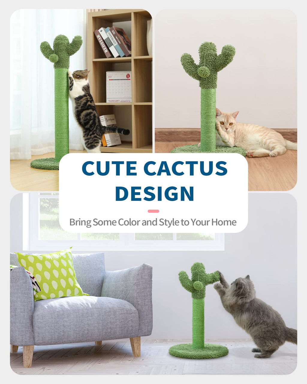 Made4Pets Cat Scratching Post, 21.7" Cactus Cat Scratcher Kitten Scratching Post with Natural Sisal Rope for Indoor Cats Claw Scratcher, Cat Tree with Dangling Balls for Small Kittens
