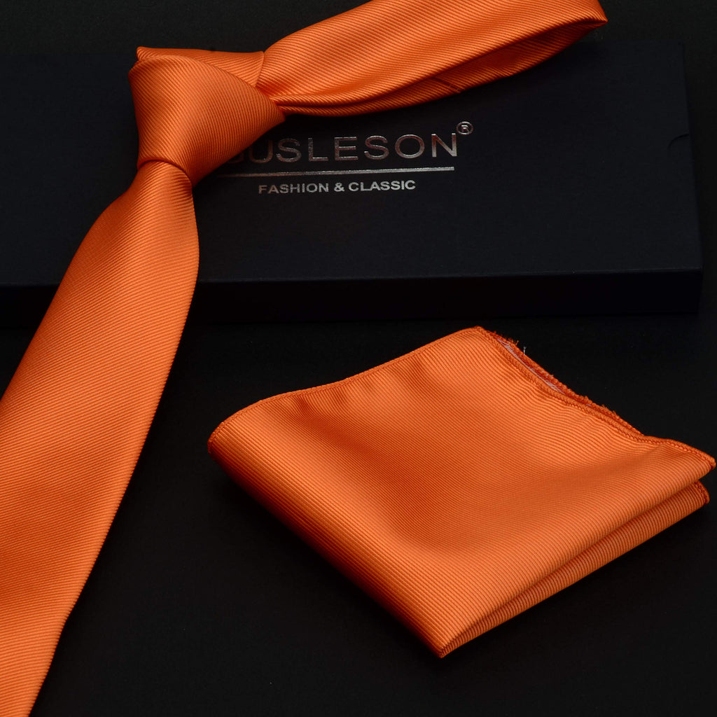 GUSLESON 2.4" Slim Necktie and Handkerchief Set For Men Solid Skinny Tie Set