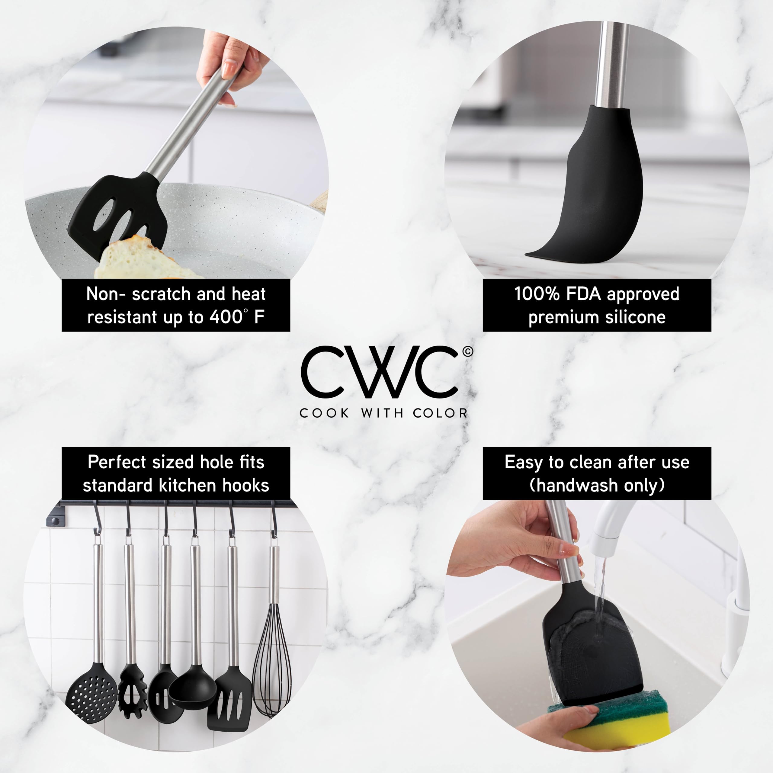 COOK WITH COLOR Silicone Cooking Utensils, Kitchen Utensil Set, Easy to Clean Silicone Kitchen Utensils, Cooking Utensils for Nonstick Cookware, Kitchen Gadgets Set with Holder, 10 Pieces