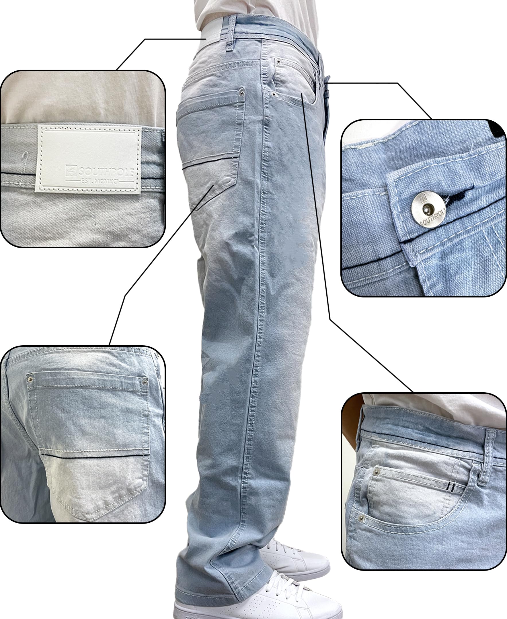 Southpole Mens Mid Rise Stretchable Straight Relaxed Fit Cross Hatch Denim Pants