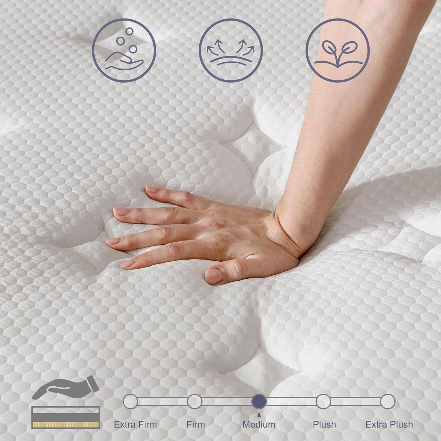 Acochey 10 Inch Queen Mattress Memory Foam and Spring Hybrid Mattresses,Medium Firm Feel Grey Mattress in a Box,Quality Comfort and Adaptive Support Breathable Cooling